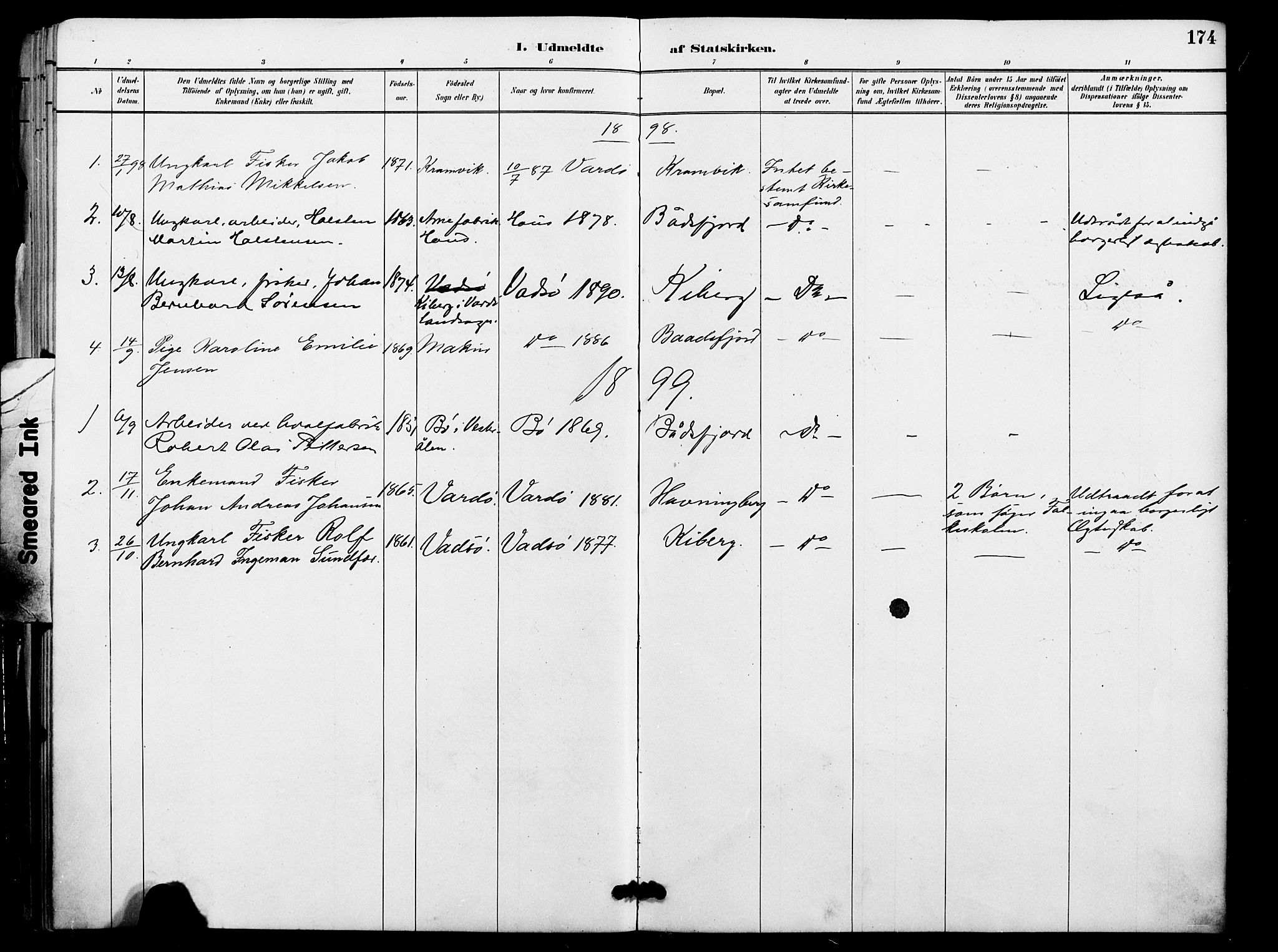 Vardø sokneprestkontor, SATØ/S-1332/H/Ha/L0009kirke: Parish register (official) no. 9, 1887-1898, p. 174