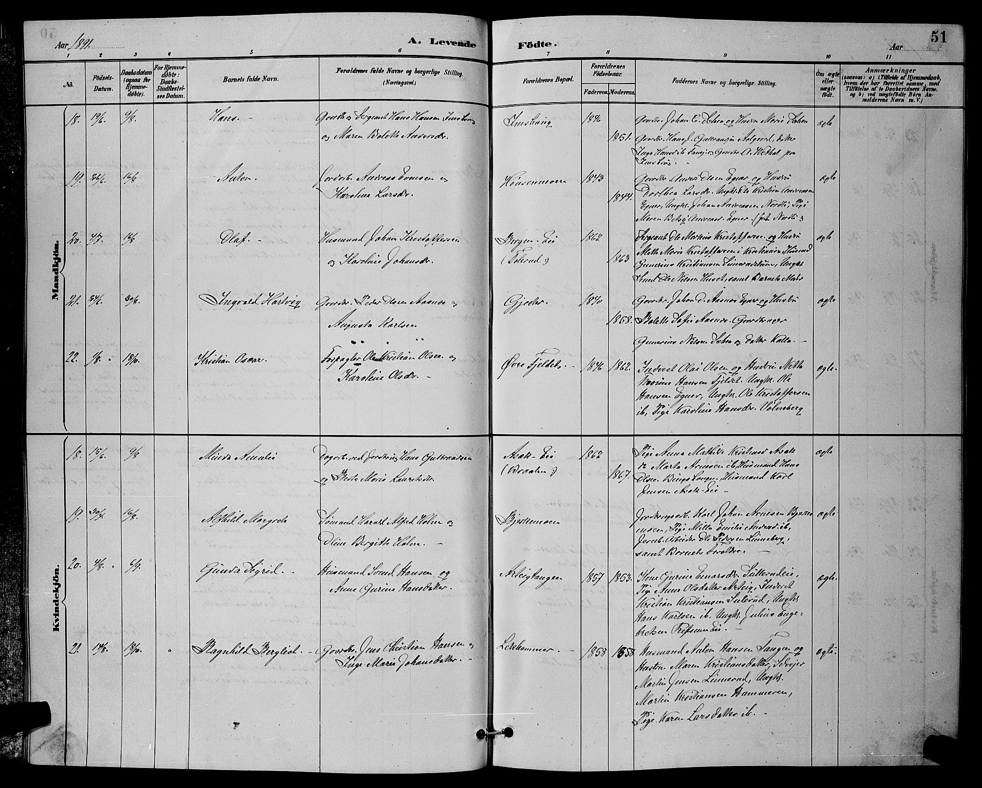 Sørum prestekontor Kirkebøker, AV/SAO-A-10303/G/Ga/L0005: Parish register (copy) no. I 5.1, 1886-1894, p. 51