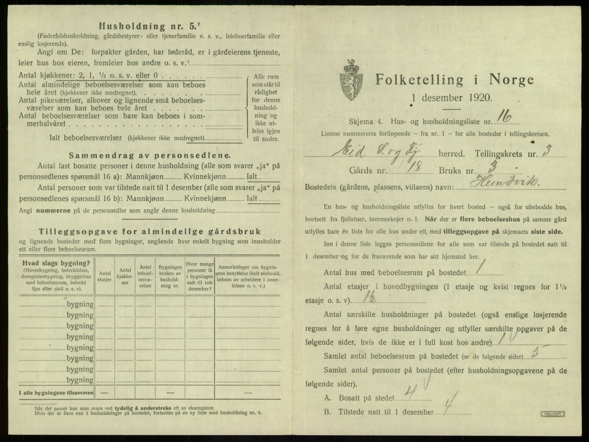 SAB, 1920 census for Eid, 1920, p. 203