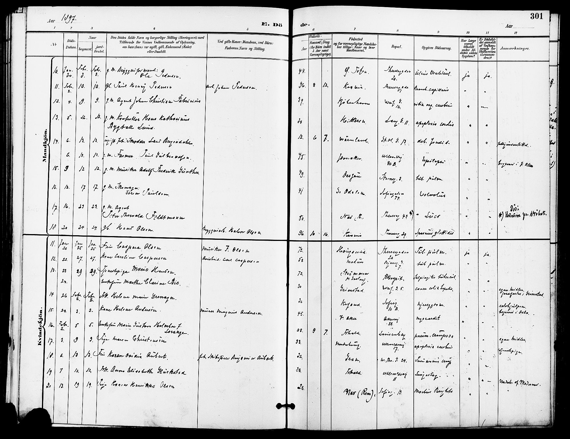 Gamle Aker prestekontor Kirkebøker, AV/SAO-A-10617a/F/L0011: Parish register (official) no. 11, 1896-1901, p. 301