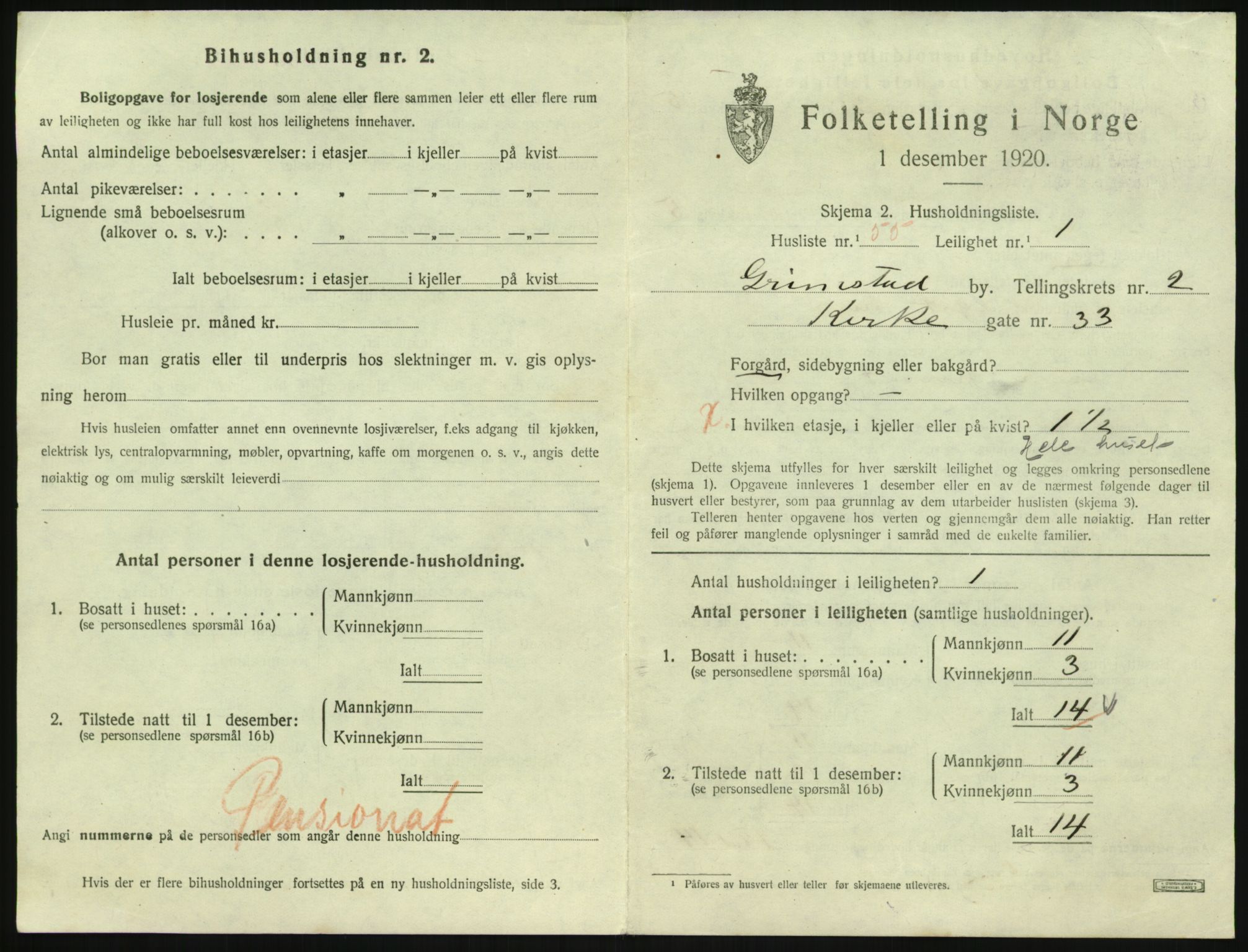 SAK, 1920 census for Grimstad, 1920, p. 1429