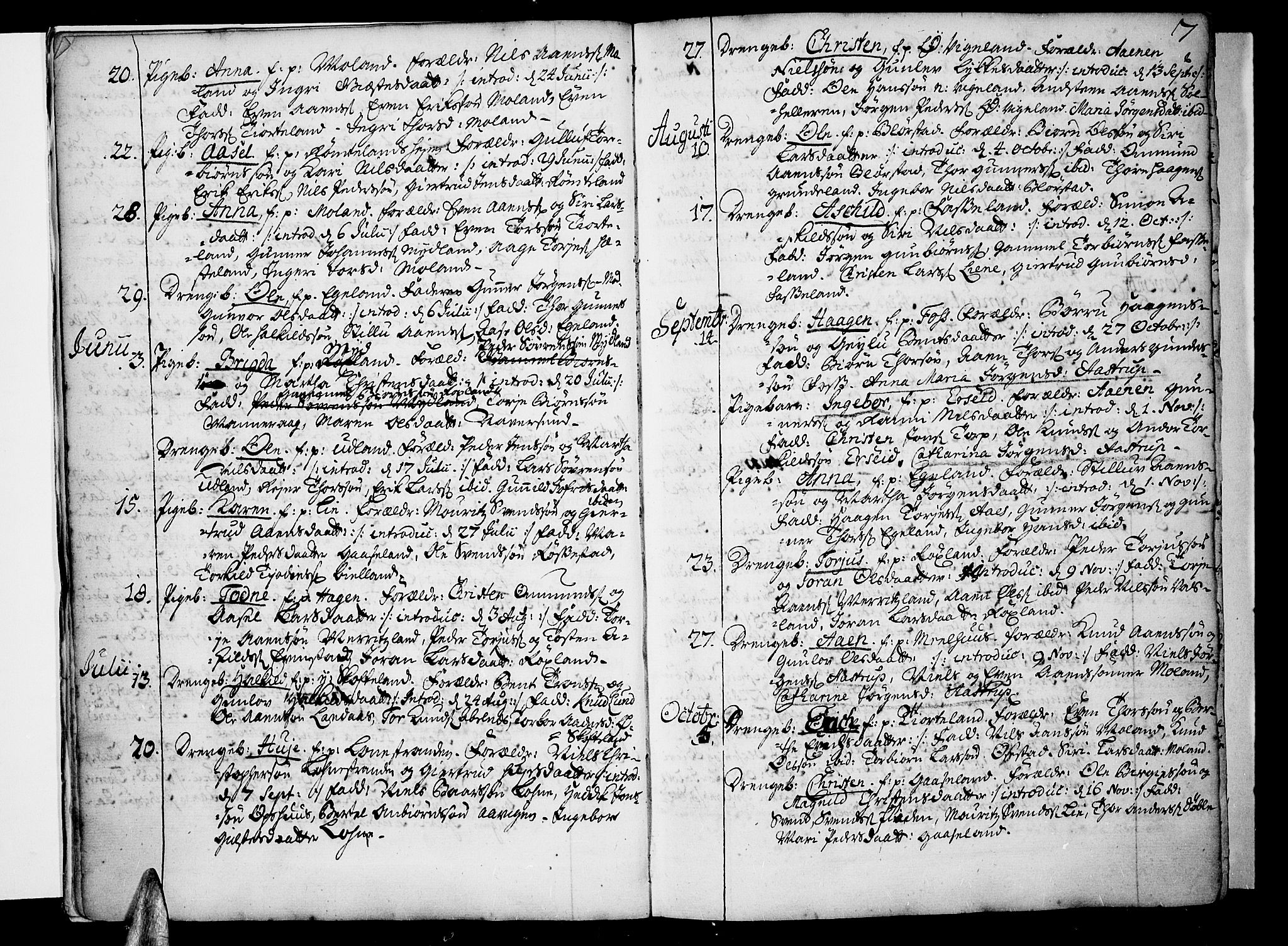 Sør-Audnedal sokneprestkontor, SAK/1111-0039/F/Fa/Fab/L0001: Parish register (official) no. A 1 /1, 1726-1766, p. 7