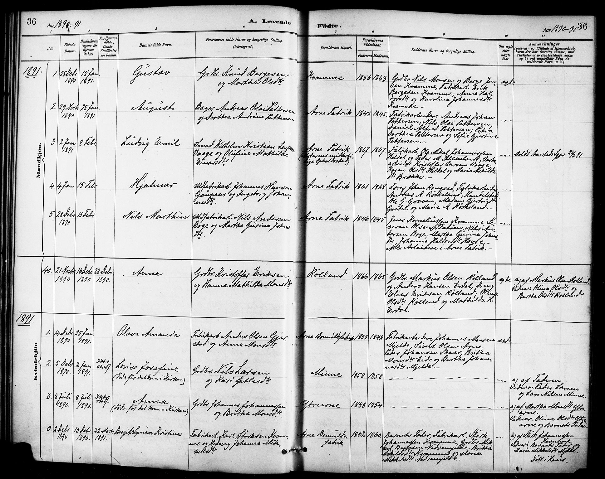 Haus sokneprestembete, SAB/A-75601/H/Haa/Haad/L0001: Parish register (official) no. D 1, 1887-1898, p. 36