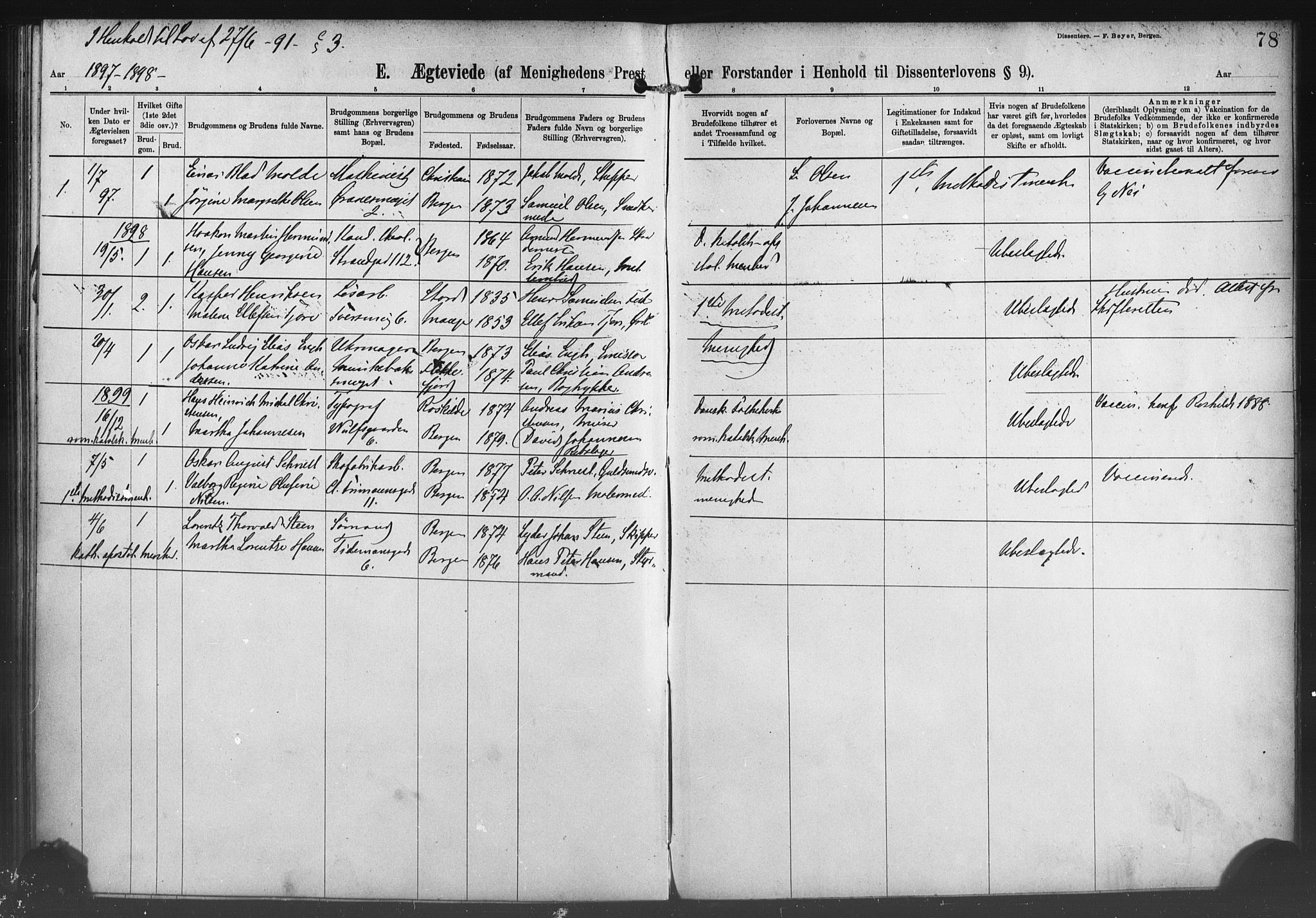 Nykirken Sokneprestembete, SAB/A-77101/H/Haa/L0054: Parish register (official) no. H 3, 1897-1943, p. 78