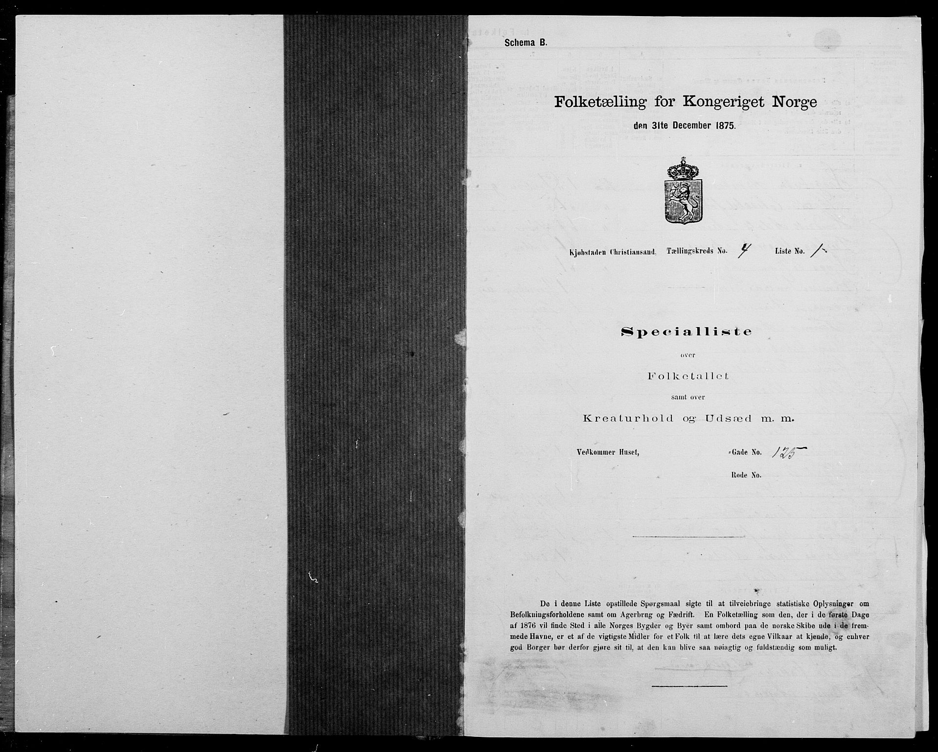 SAK, 1875 census for 1001P Kristiansand, 1875, p. 444