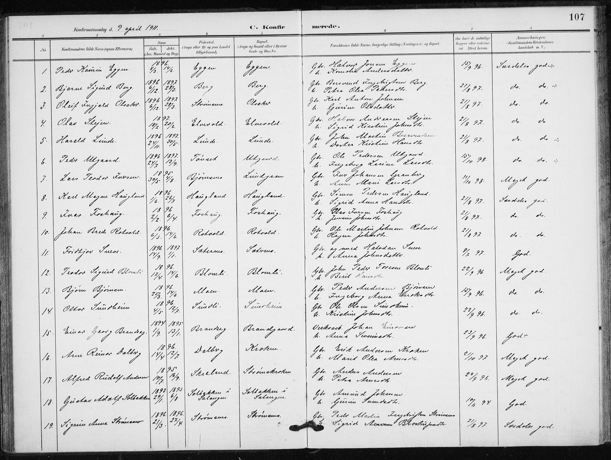 Målselv sokneprestembete, SATØ/S-1311/G/Ga/Gaa/L0013kirke: Parish register (official) no. 13, 1903-1919, p. 107