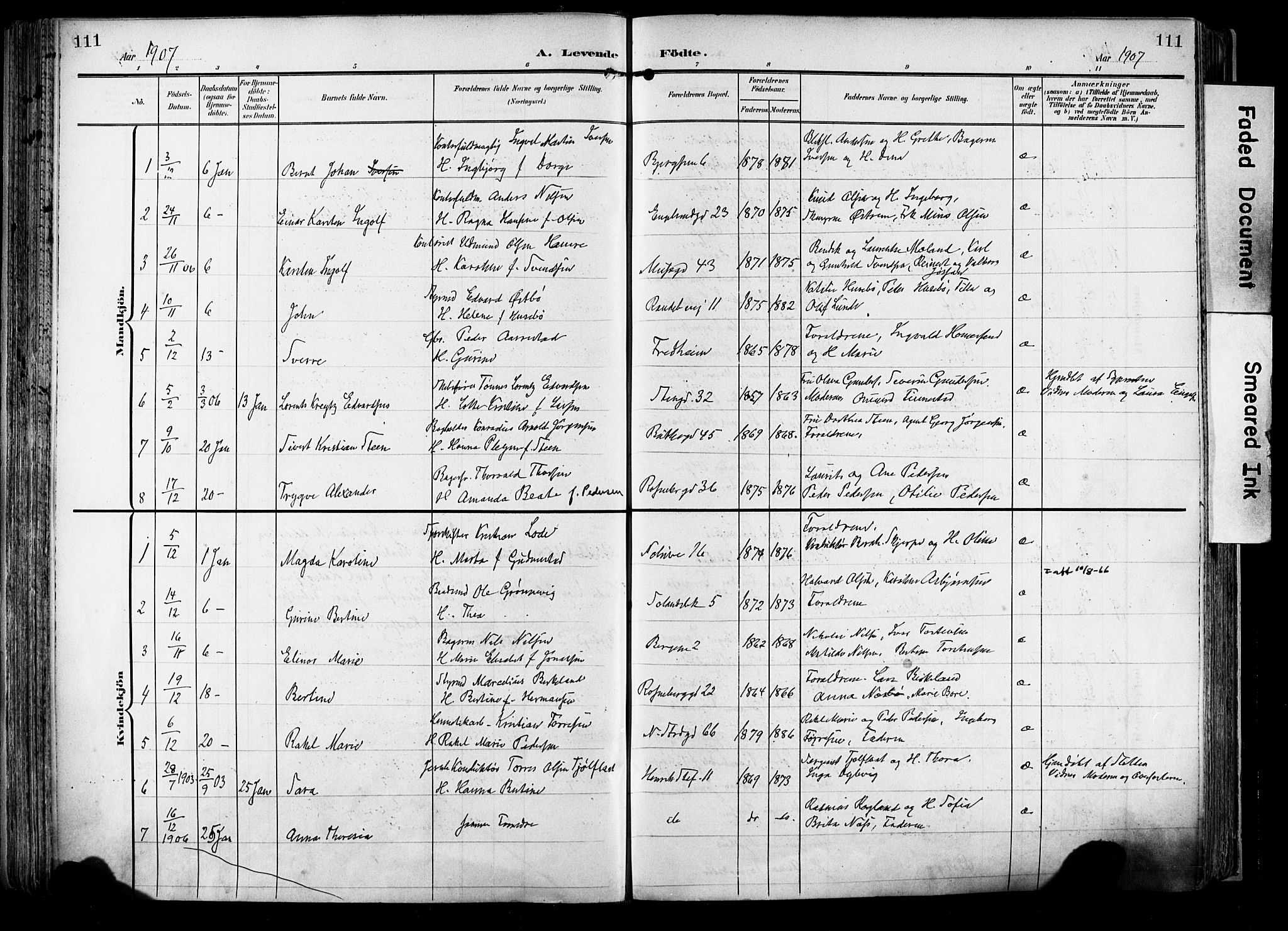 Domkirken sokneprestkontor, SAST/A-101812/001/30/30BA/L0033: Parish register (official) no. A 32, 1903-1915, p. 111