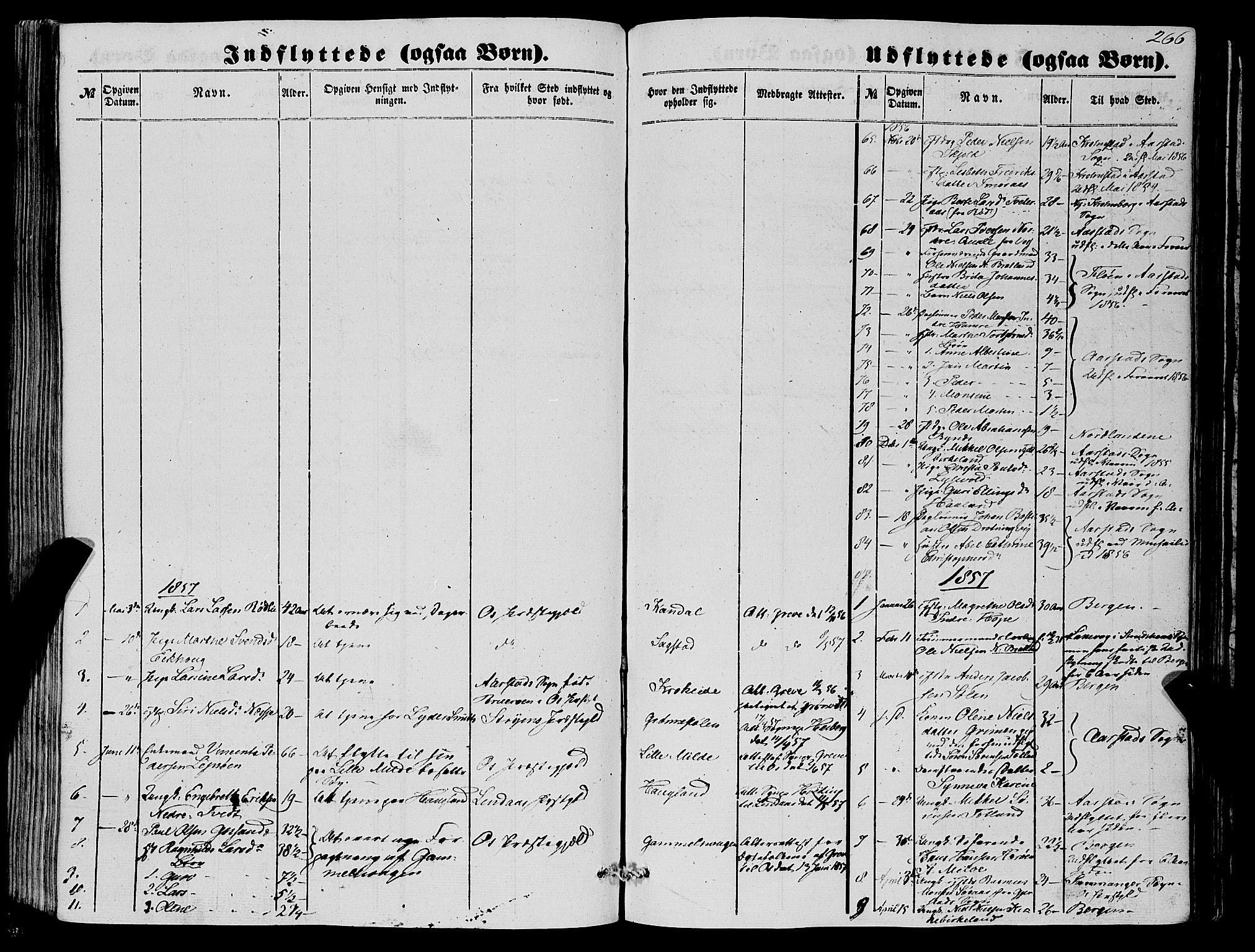 Fana Sokneprestembete, SAB/A-75101/H/Haa/Haaa/L0011: Parish register (official) no. A 11, 1851-1862, p. 266