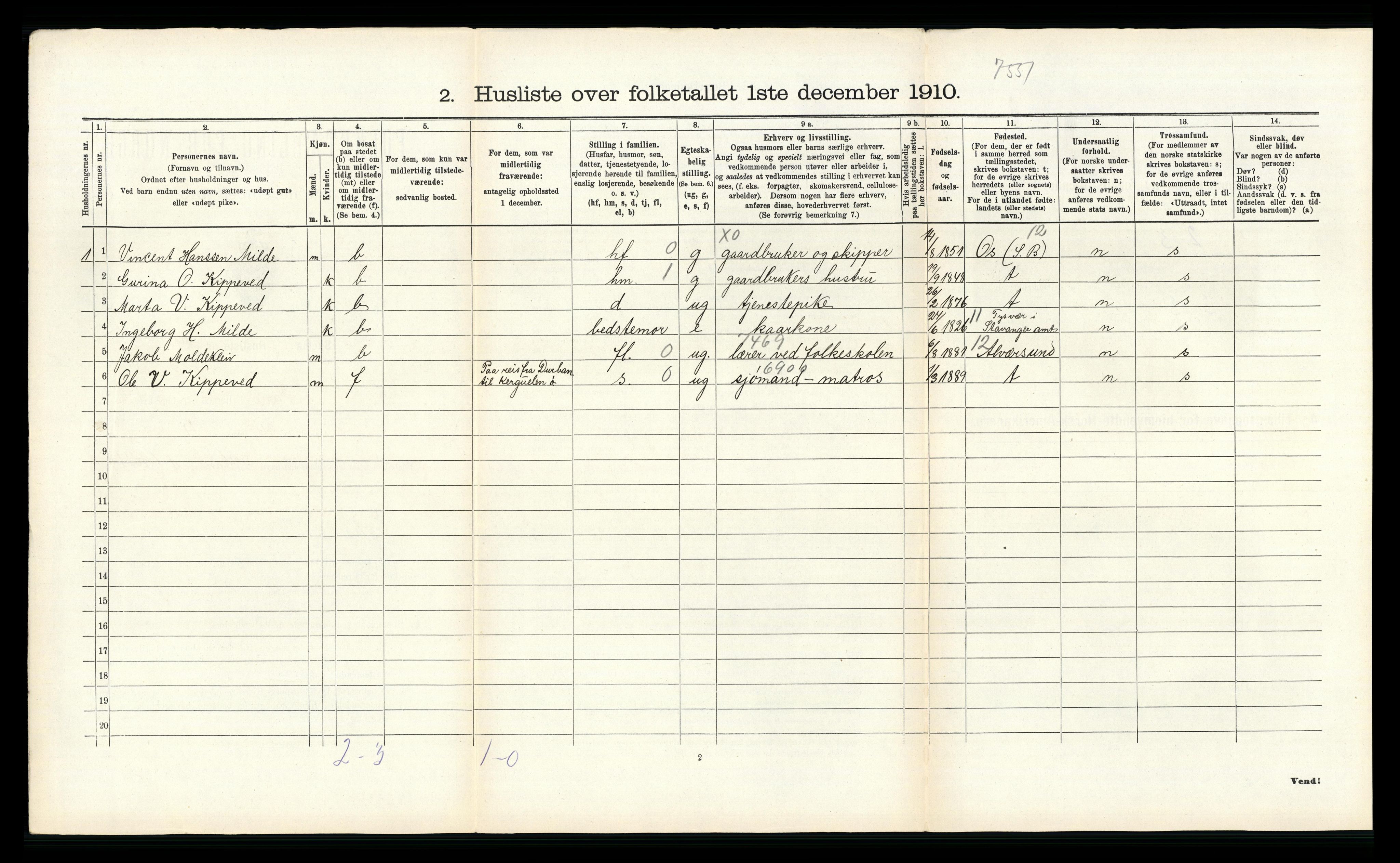 RA, 1910 census for Fana, 1910, p. 588
