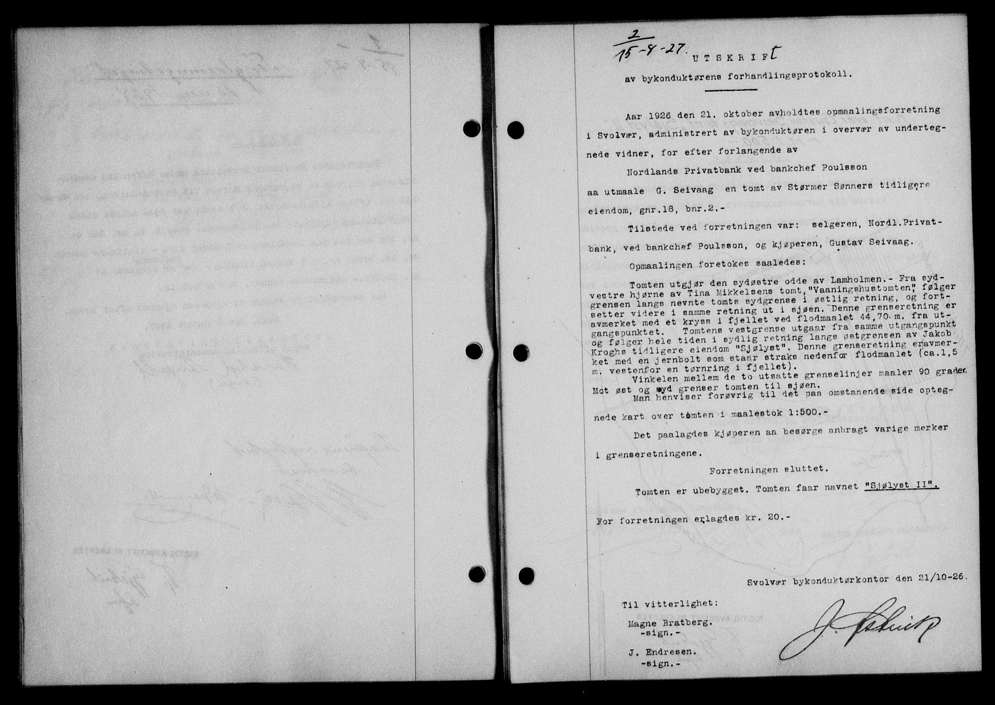 Lofoten sorenskriveri, AV/SAT-A-0017/1/2/2C/L0016b: Mortgage book no. 16b, 1927-1927, Deed date: 15.08.1927