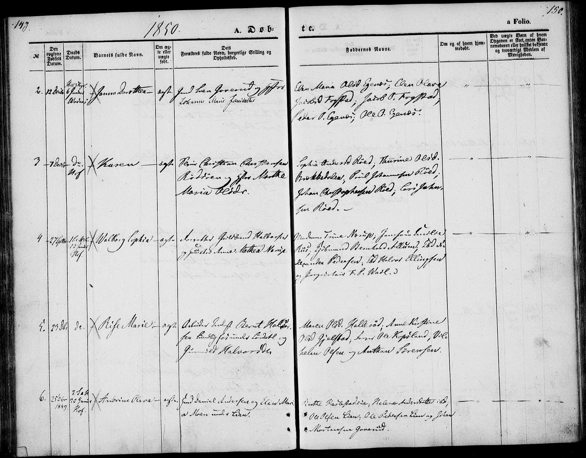 Hof kirkebøker, AV/SAKO-A-64/F/Fa/L0005: Parish register (official) no. I 5, 1844-1851, p. 149-150