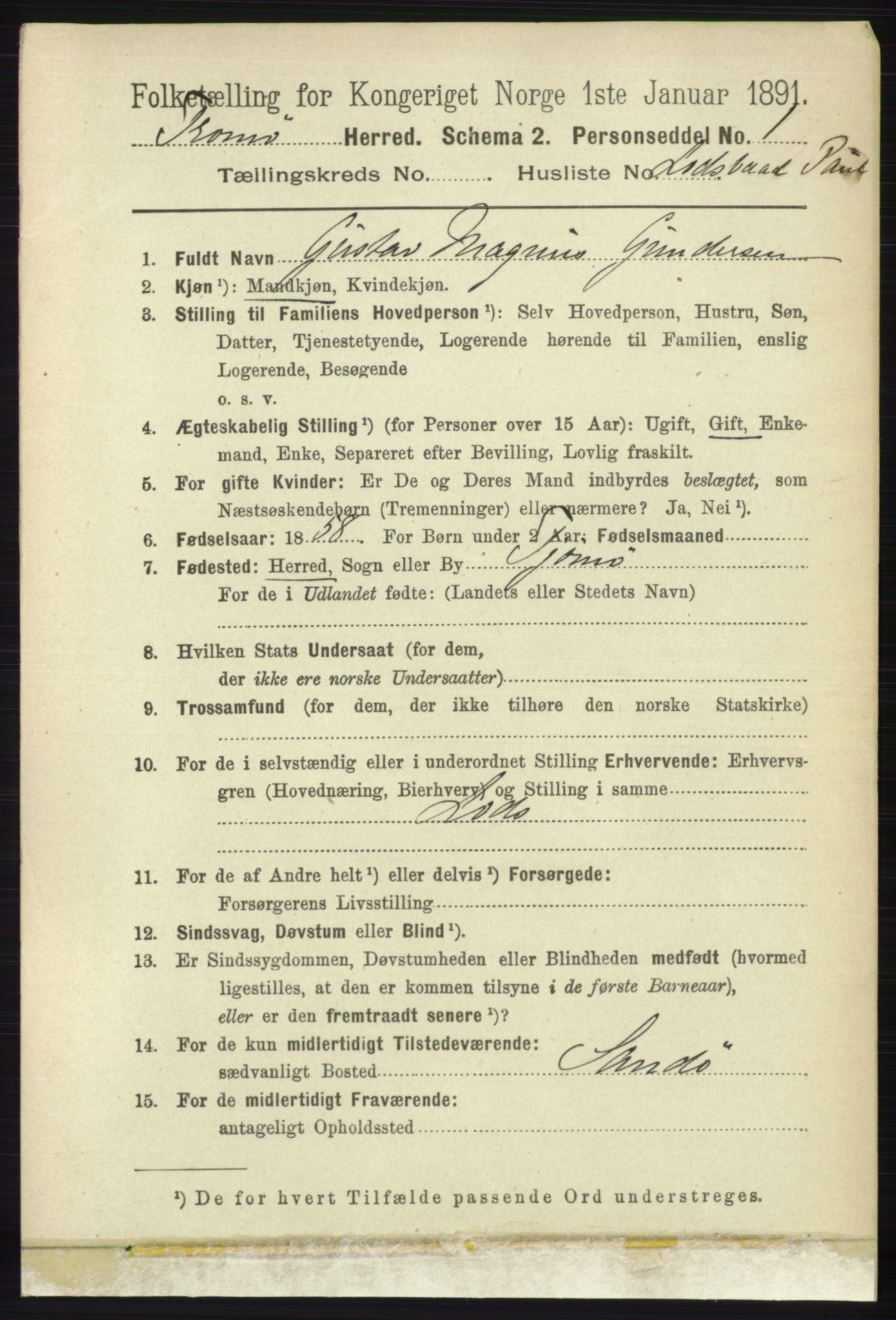 RA, 1891 census for 0921 Tromøy, 1891, p. 3033