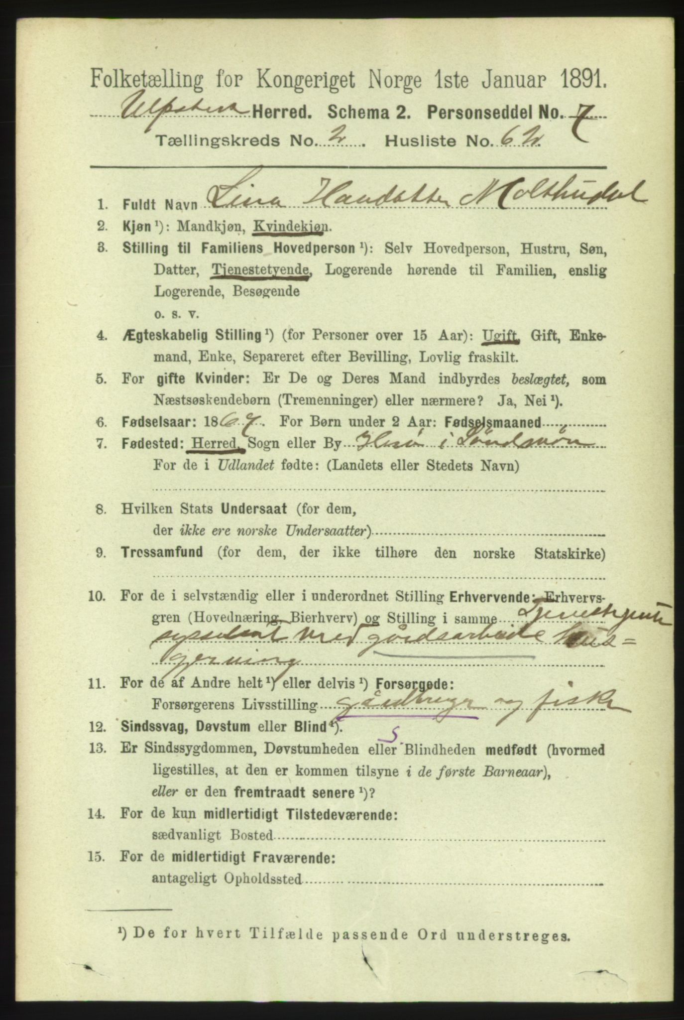 RA, 1891 census for 1516 Ulstein, 1891, p. 718