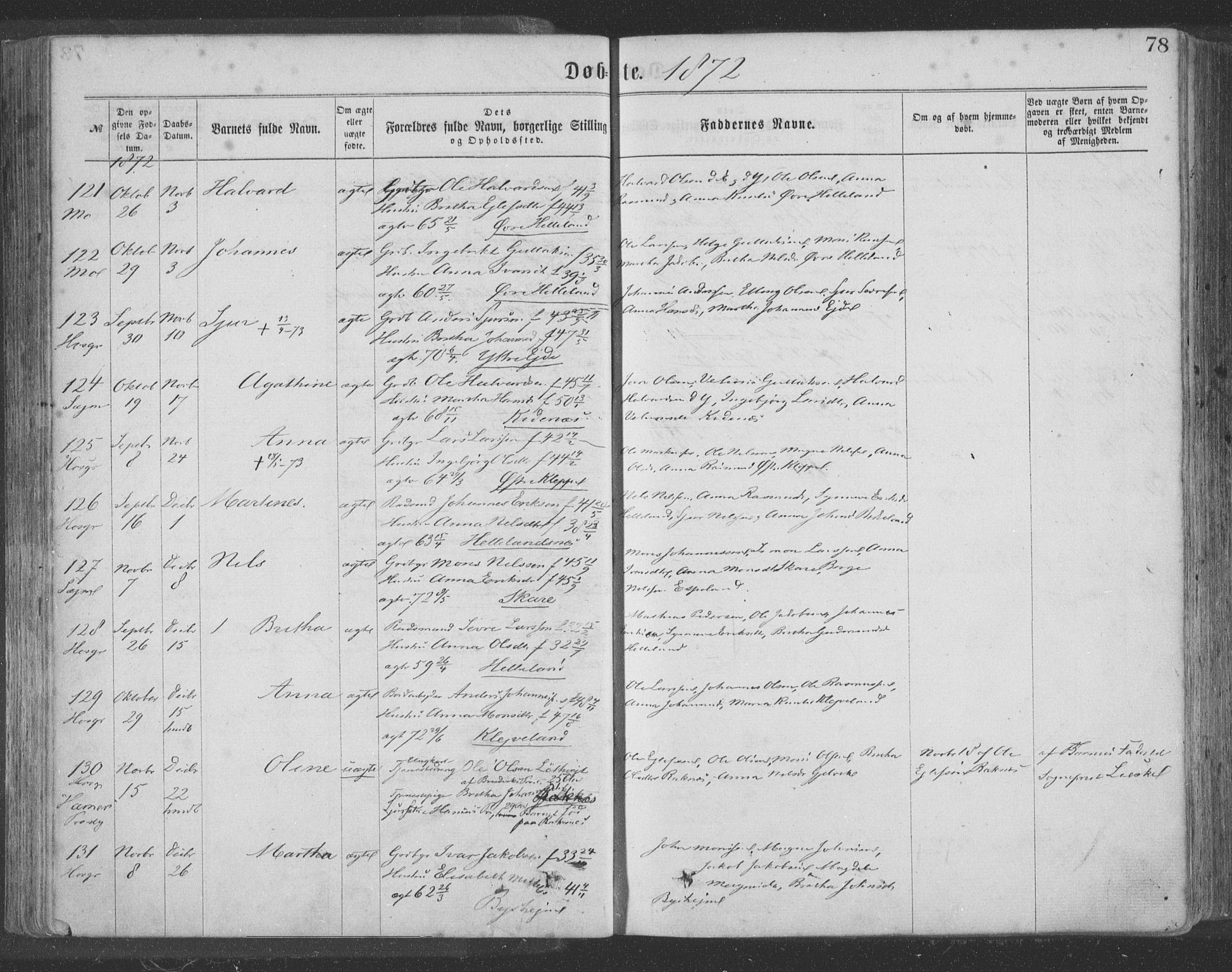 Hosanger sokneprestembete, AV/SAB-A-75801/H/Haa: Parish register (official) no. A 9, 1864-1876, p. 78