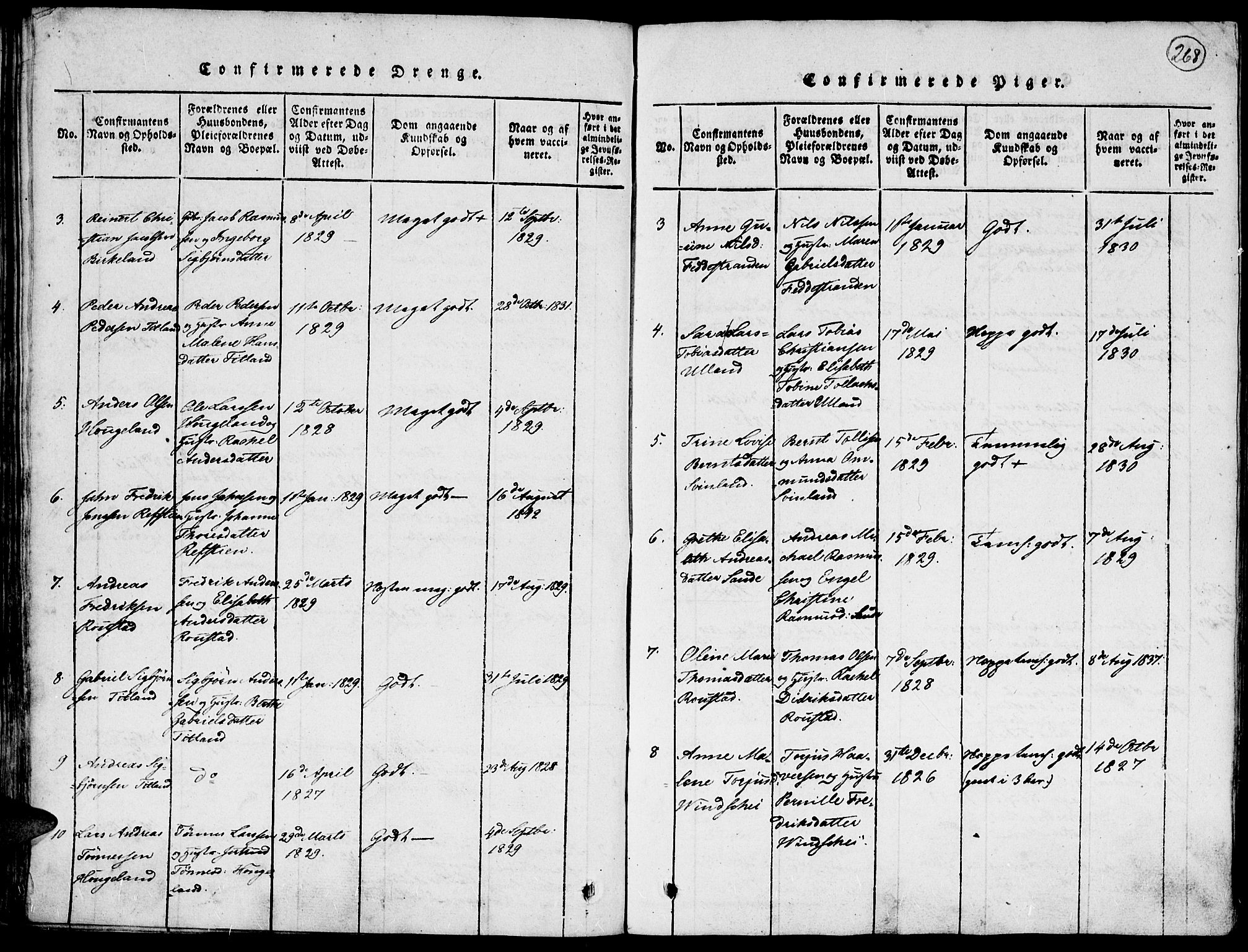 Kvinesdal sokneprestkontor, SAK/1111-0026/F/Fa/Faa/L0001: Parish register (official) no. A 1, 1815-1849, p. 268