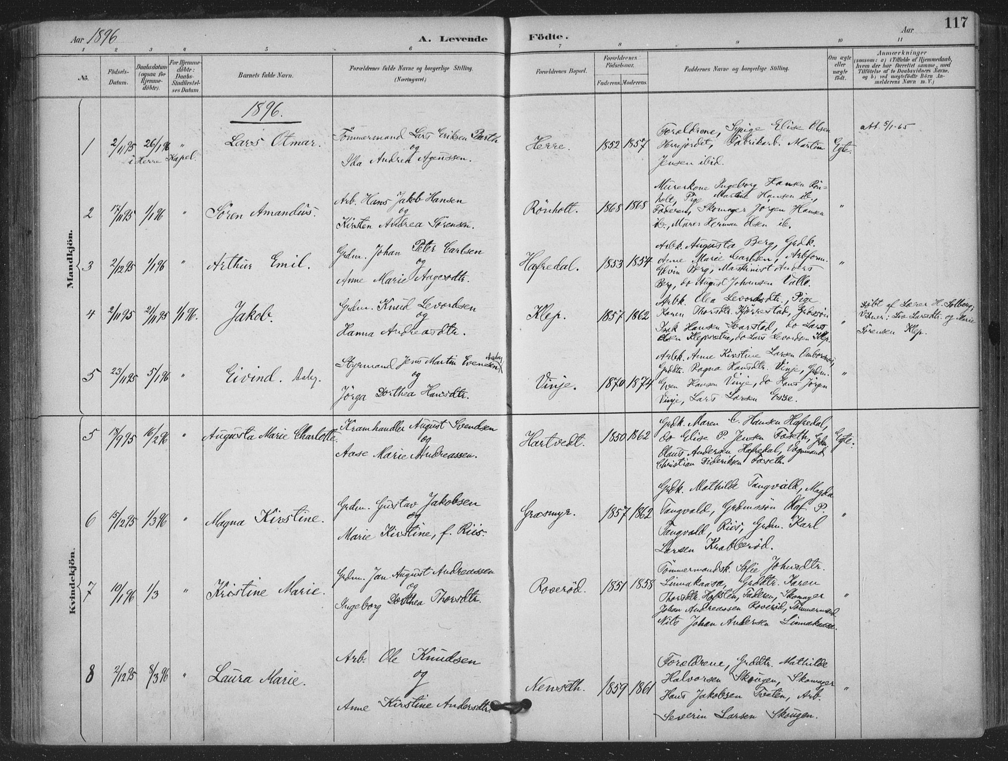 Bamble kirkebøker, SAKO/A-253/F/Fa/L0008: Parish register (official) no. I 8, 1888-1900, p. 117