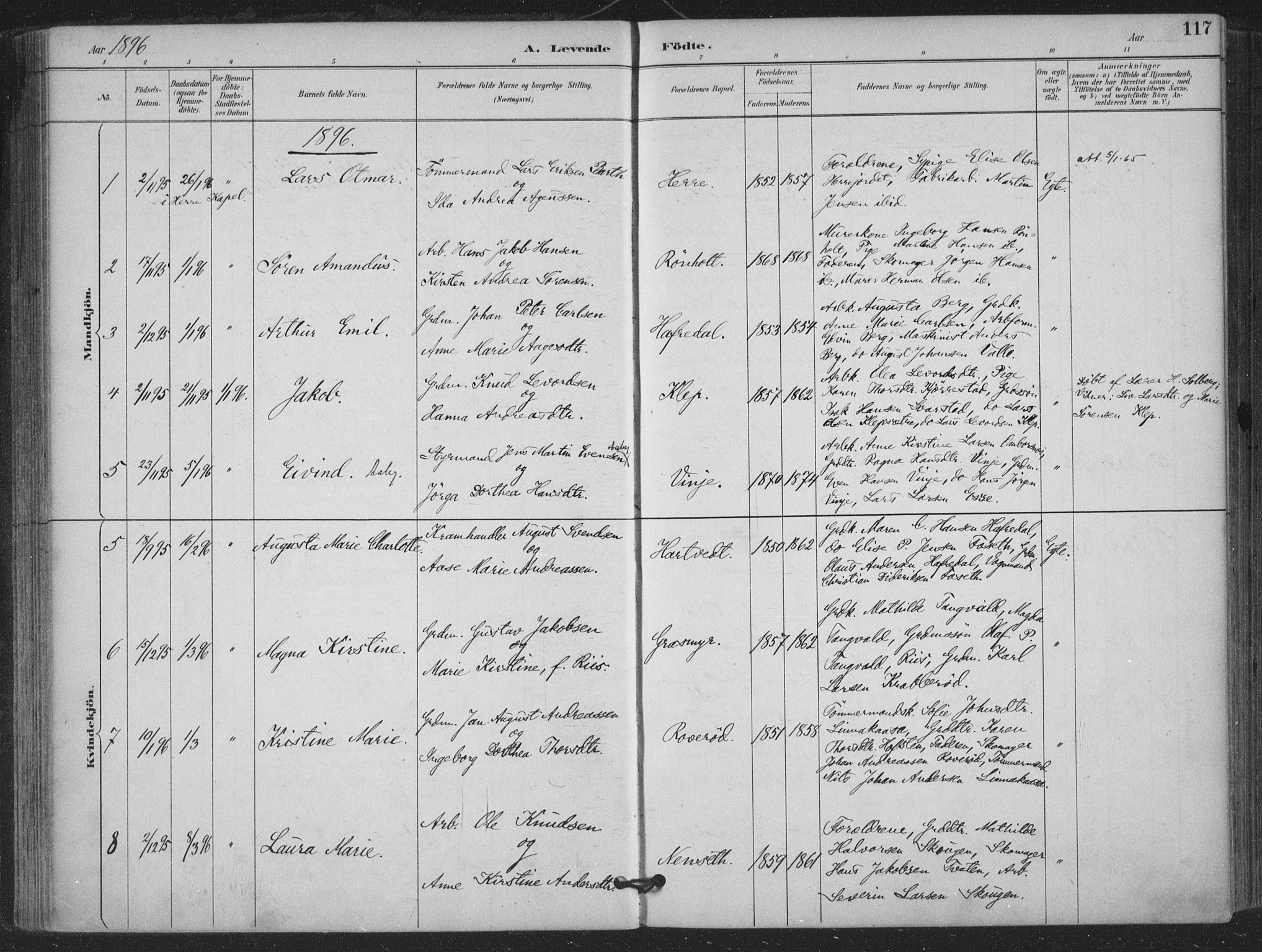 Bamble kirkebøker, AV/SAKO-A-253/F/Fa/L0008: Parish register (official) no. I 8, 1888-1900, p. 117