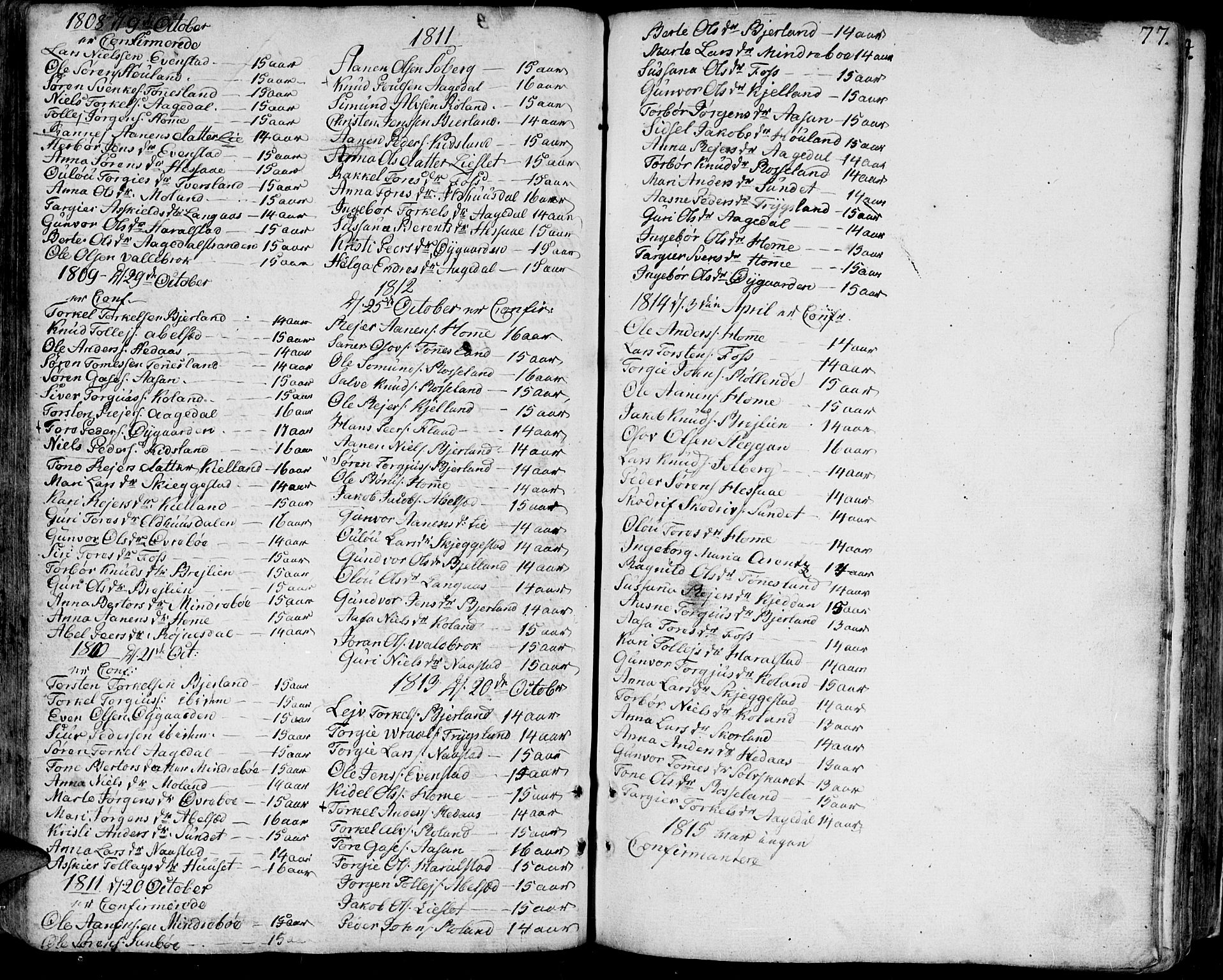 Bjelland sokneprestkontor, SAK/1111-0005/F/Fa/Faa/L0001: Parish register (official) no. A 1 /1, 1793-1815, p. 77