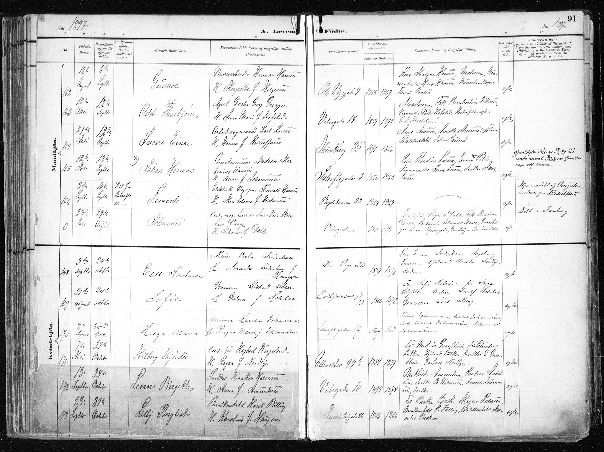 Uranienborg prestekontor Kirkebøker, AV/SAO-A-10877/F/Fa/L0005: Parish register (official) no. I 5, 1895-1907, p. 91