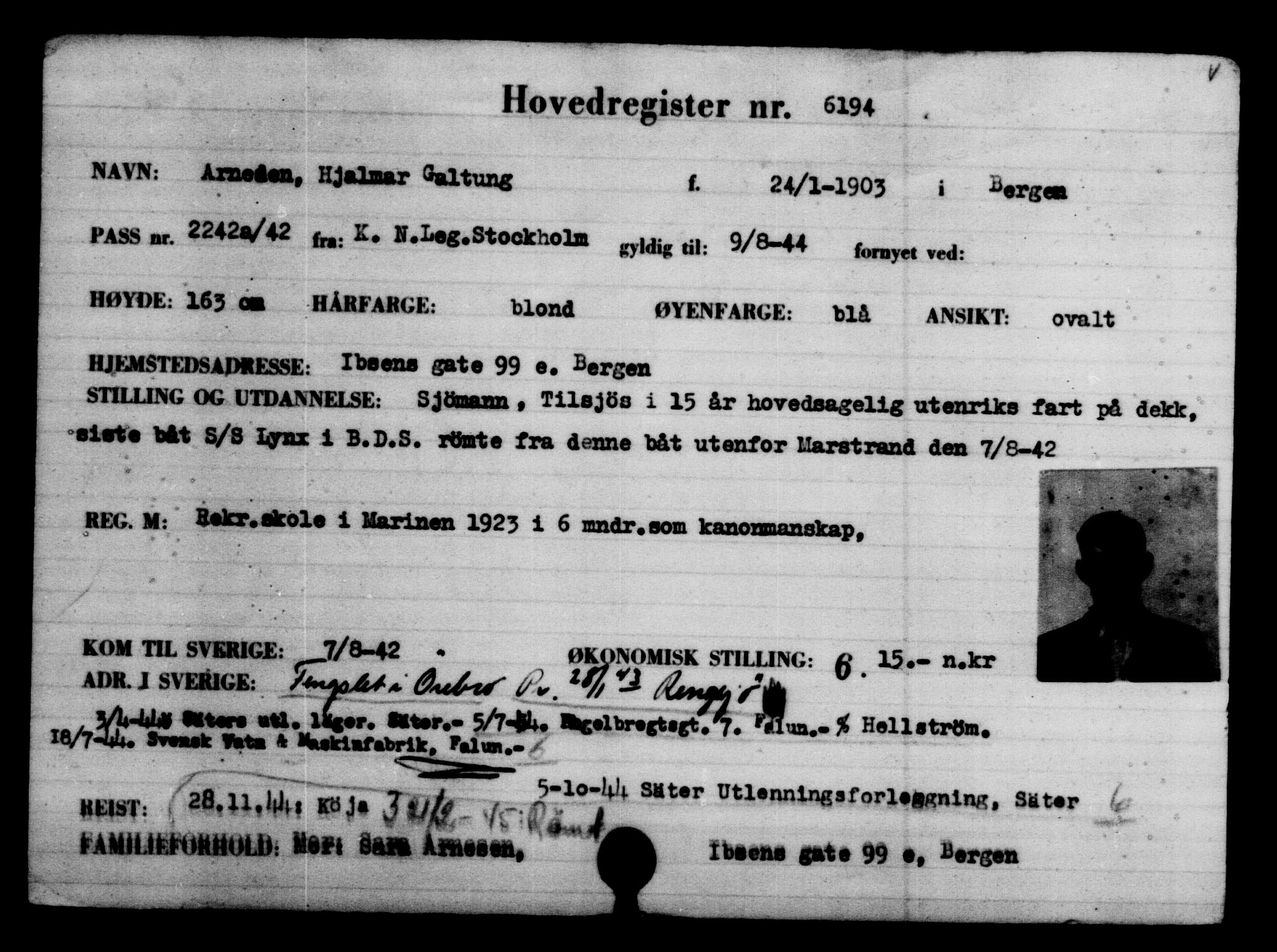Utenriksstasjonene, Legasjonen i Stockholm, Flyktningkontoret, AV/RA-S-6753/V/Va/L0004: Kjesäterkartoteket, flyktninger med registreringsnr. 3496-6610, 1940-1945, p. 3169