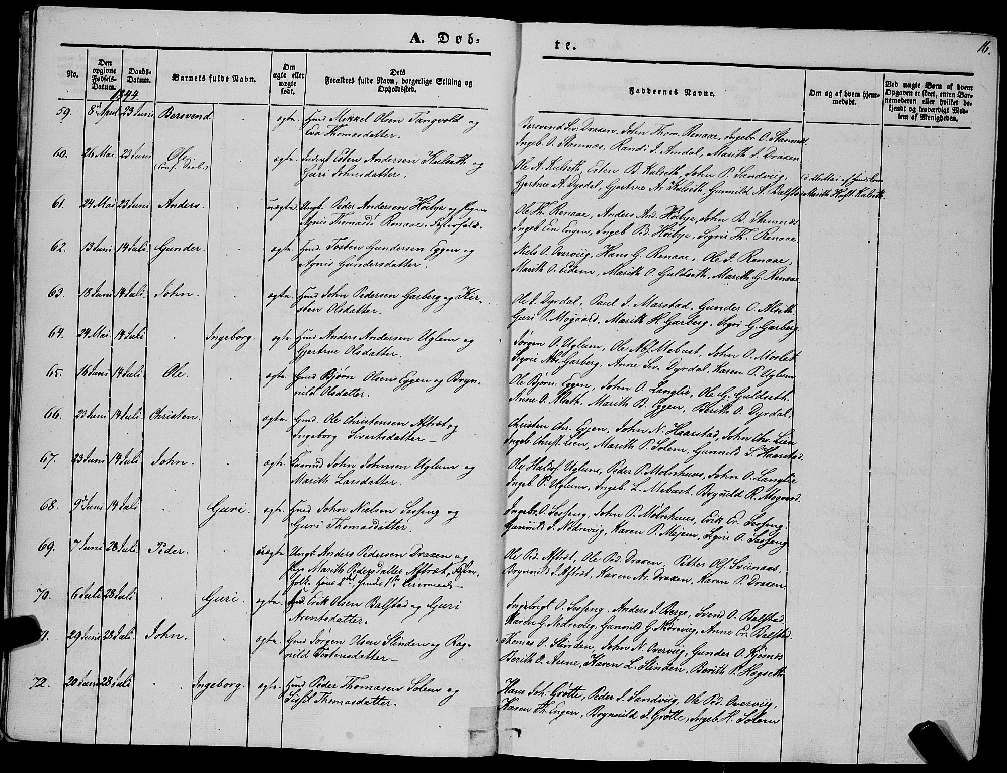 Ministerialprotokoller, klokkerbøker og fødselsregistre - Sør-Trøndelag, AV/SAT-A-1456/695/L1145: Parish register (official) no. 695A06 /1, 1843-1859, p. 16