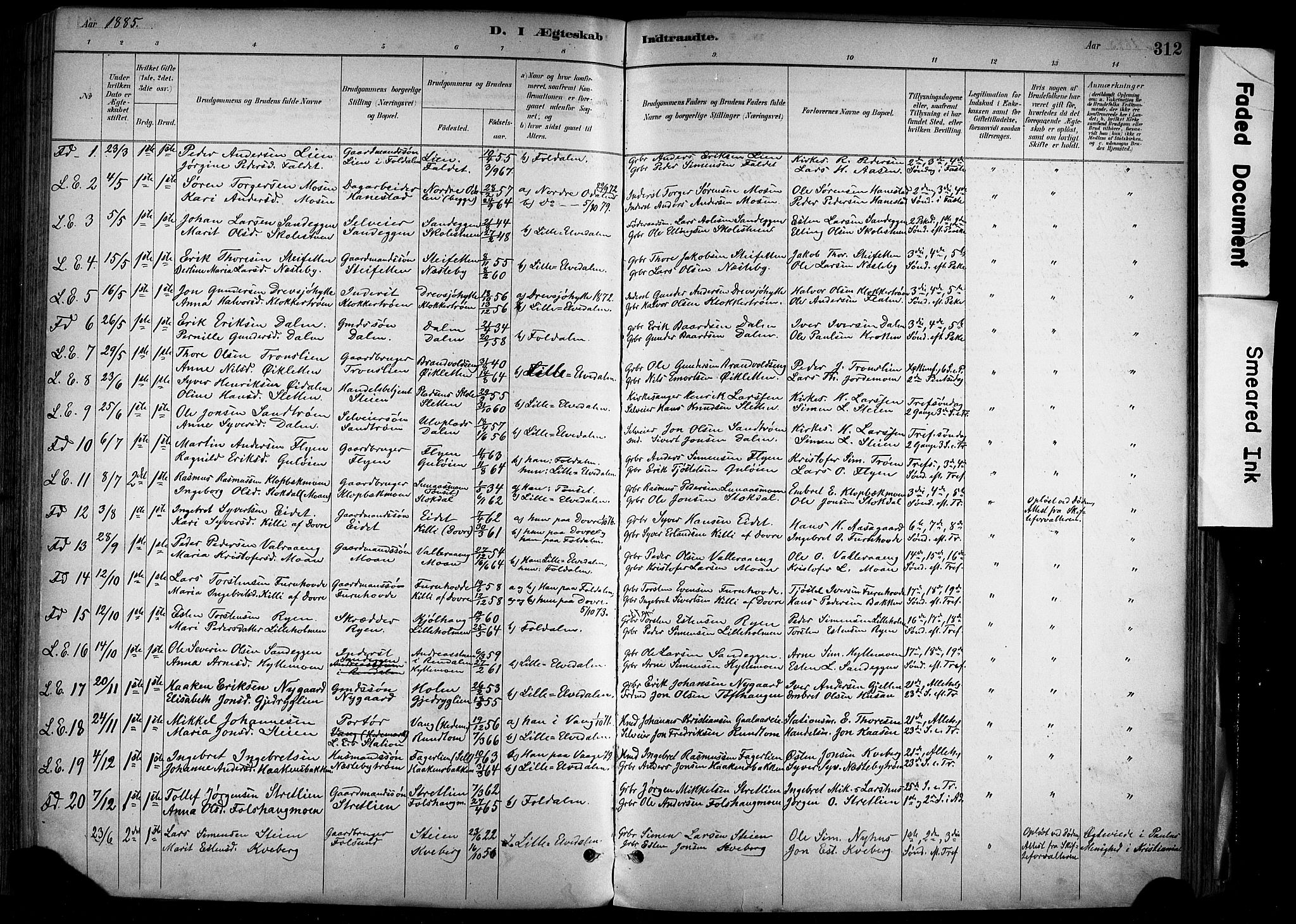 Alvdal prestekontor, AV/SAH-PREST-060/H/Ha/Haa/L0002: Parish register (official) no. 2, 1883-1906, p. 312