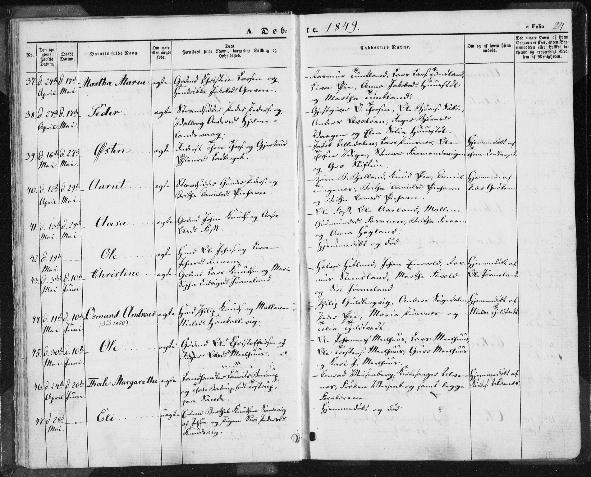 Hjelmeland sokneprestkontor, AV/SAST-A-101843/01/IV/L0009: Parish register (official) no. A 9, 1846-1860, p. 24