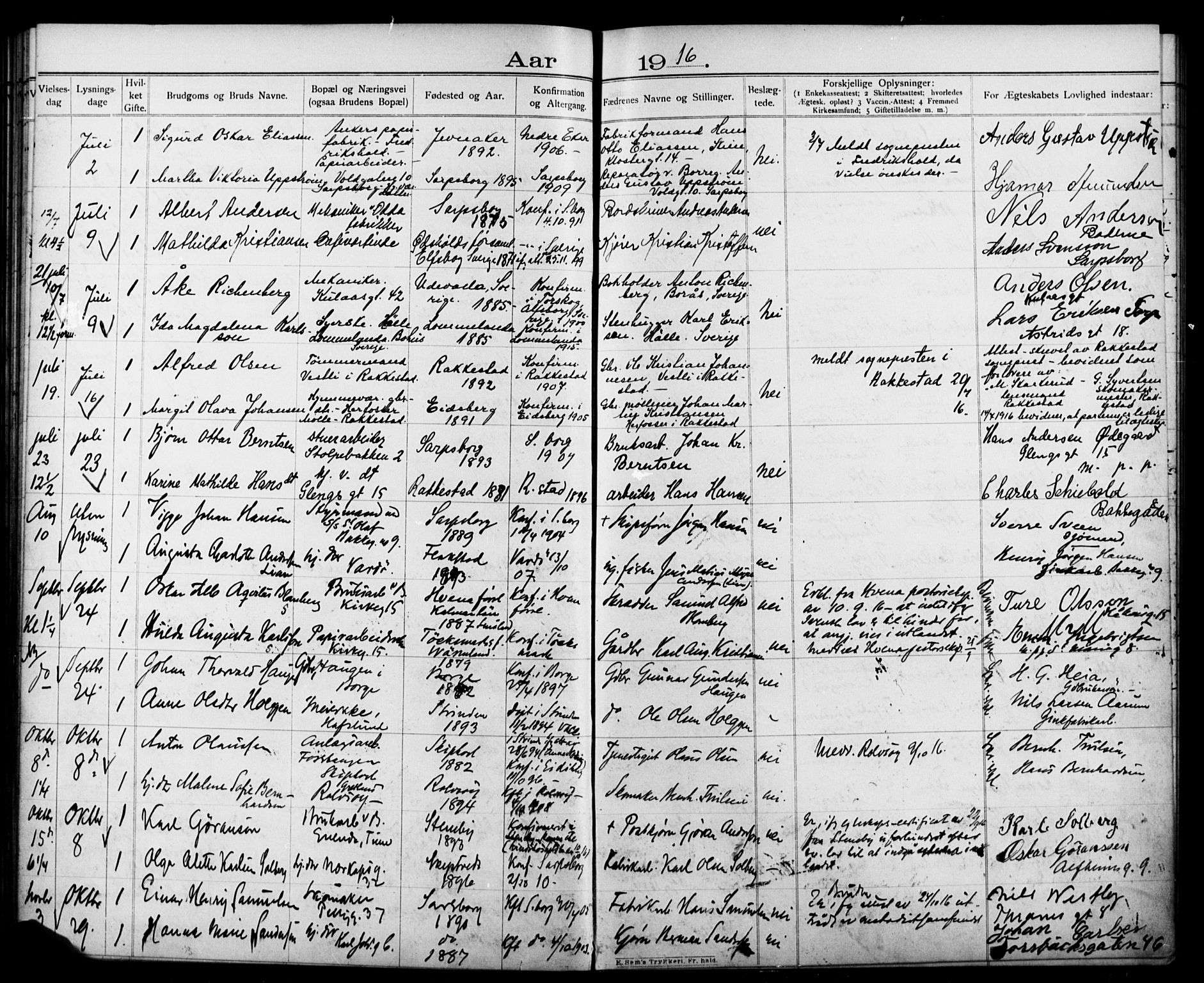 Sarpsborg prestekontor Kirkebøker, AV/SAO-A-2006/H/Ha/L0002: Banns register no. 2, 1904-1925