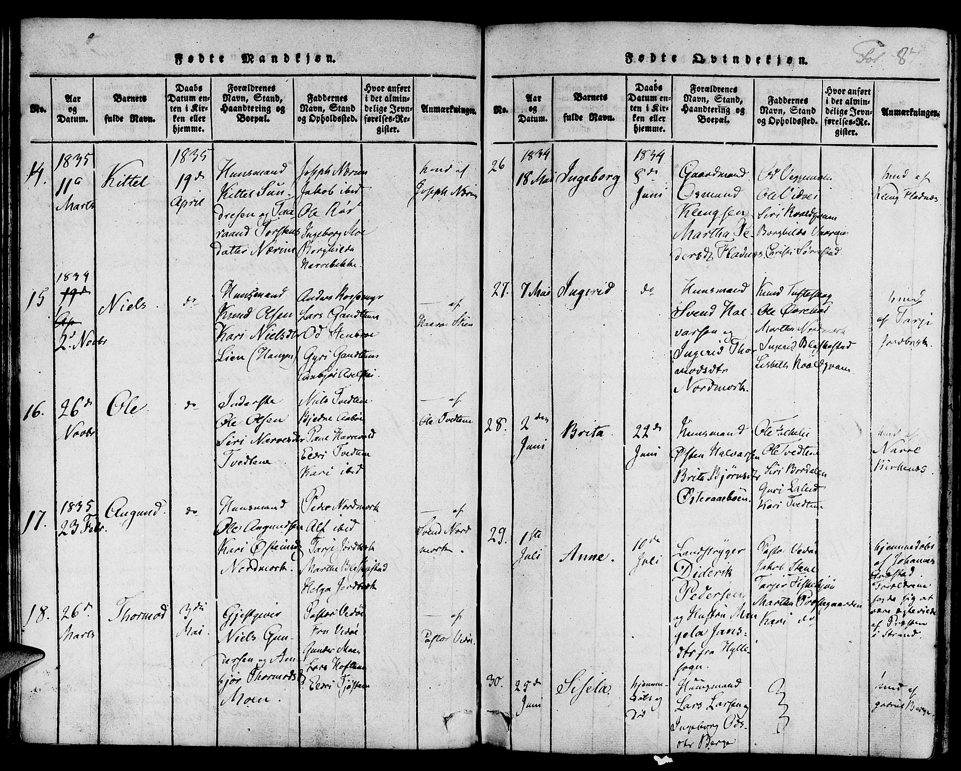 Suldal sokneprestkontor, AV/SAST-A-101845/01/IV/L0006: Parish register (official) no. A 6, 1816-1836, p. 87