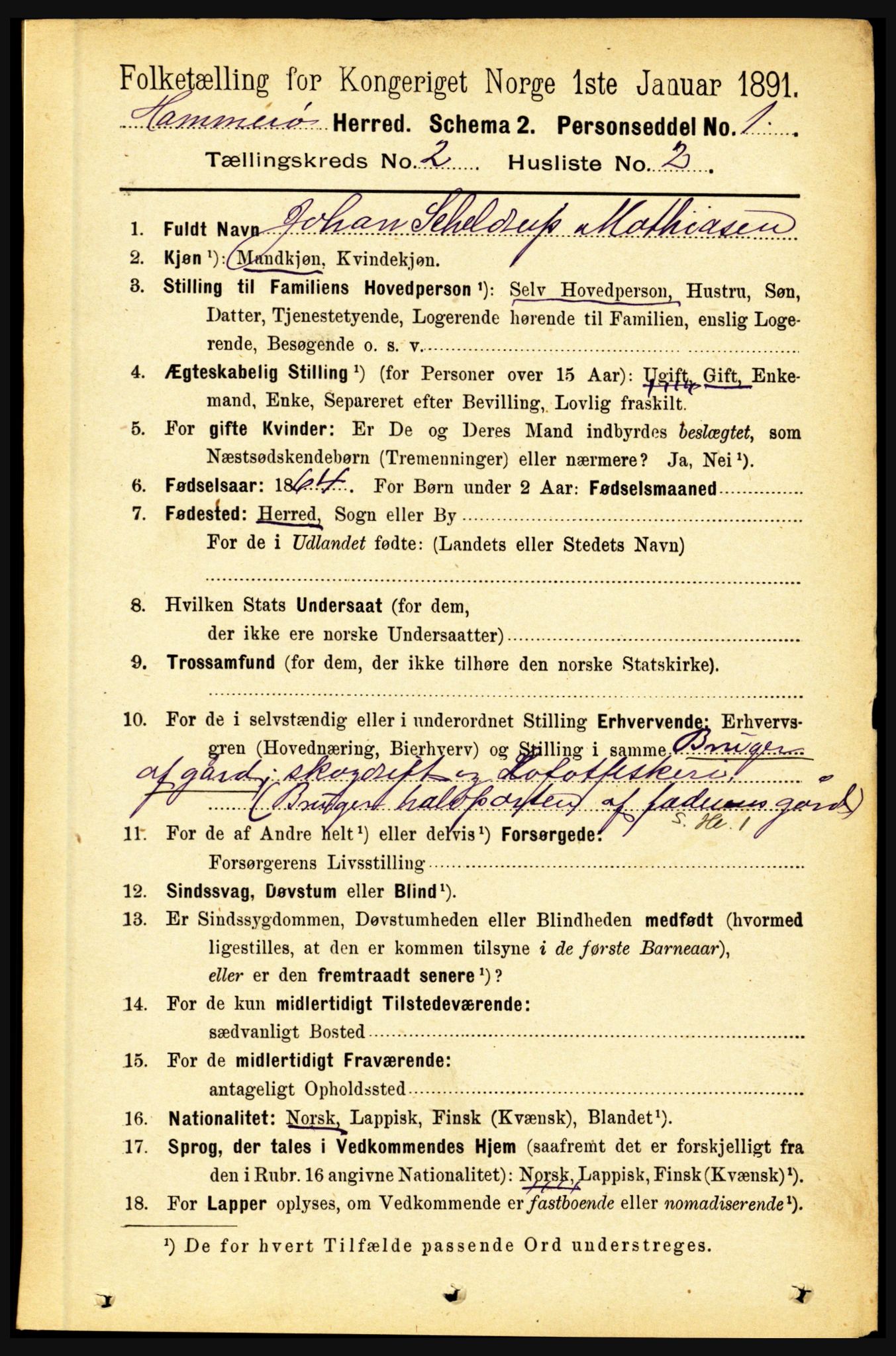 RA, 1891 census for 1849 Hamarøy, 1891, p. 584