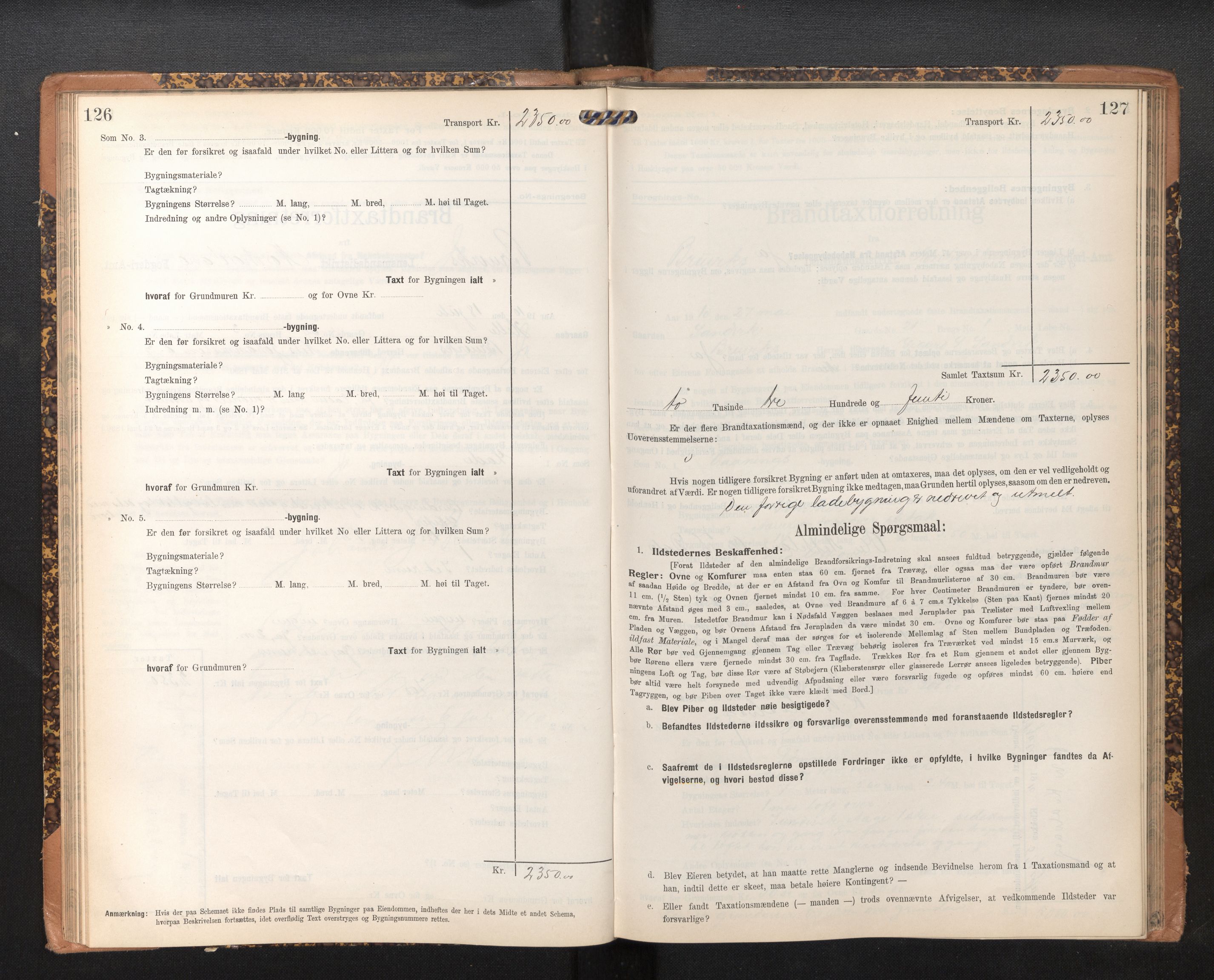 Lensmannen i Bruvik, AV/SAB-A-31301/0012/L0007: Branntakstprotokoll, skjematakst, 1906-1918, p. 126-127
