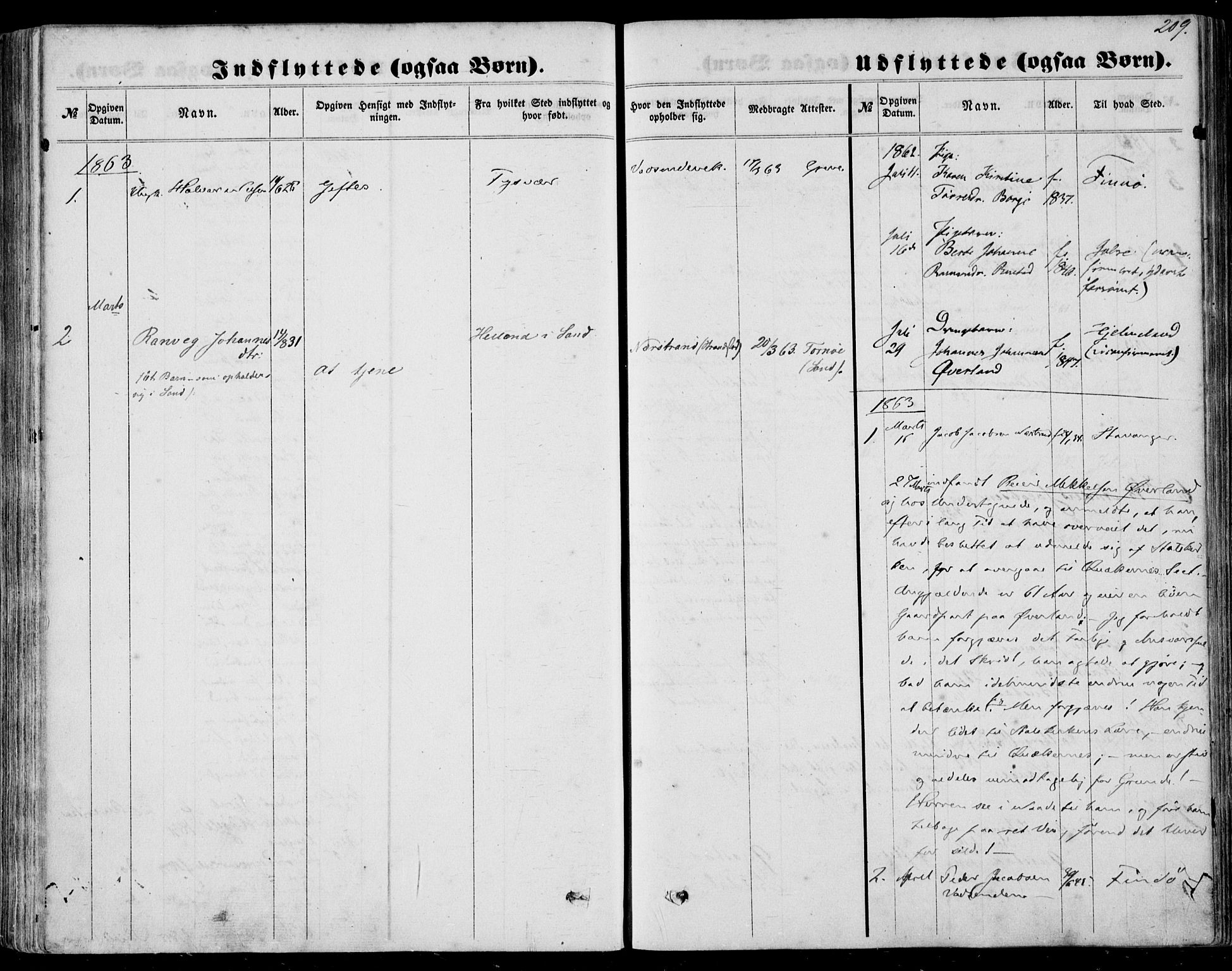 Nedstrand sokneprestkontor, SAST/A-101841/01/IV: Parish register (official) no. A 9, 1861-1876, p. 209