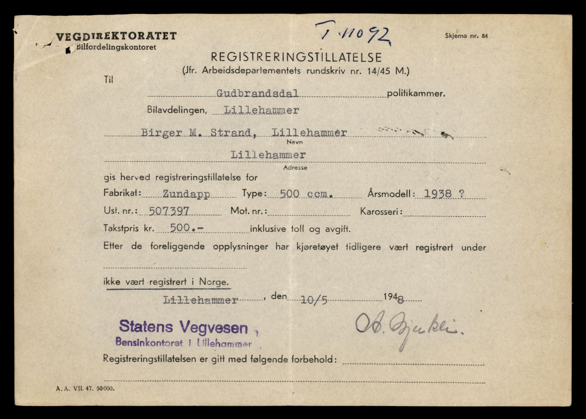 Møre og Romsdal vegkontor - Ålesund trafikkstasjon, AV/SAT-A-4099/F/Fe/L0026: Registreringskort for kjøretøy T 11046 - T 11160, 1927-1998, p. 1317