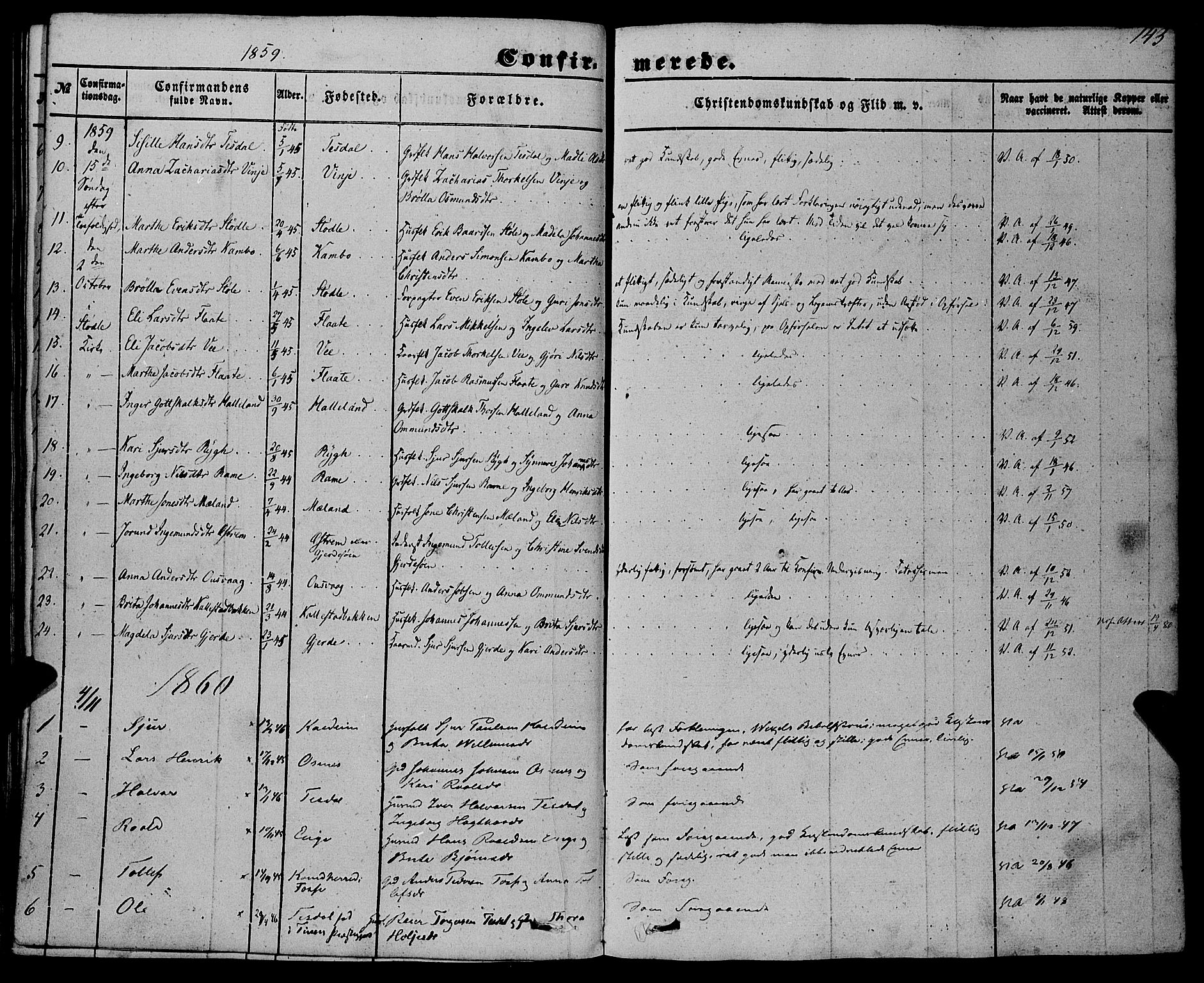 Etne sokneprestembete, AV/SAB-A-75001/H/Haa: Parish register (official) no. A 8, 1848-1862, p. 143