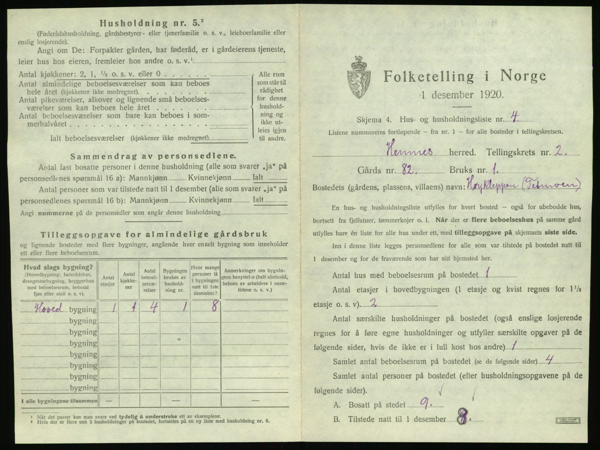 SAT, 1920 census for Hemnes, 1920, p. 516