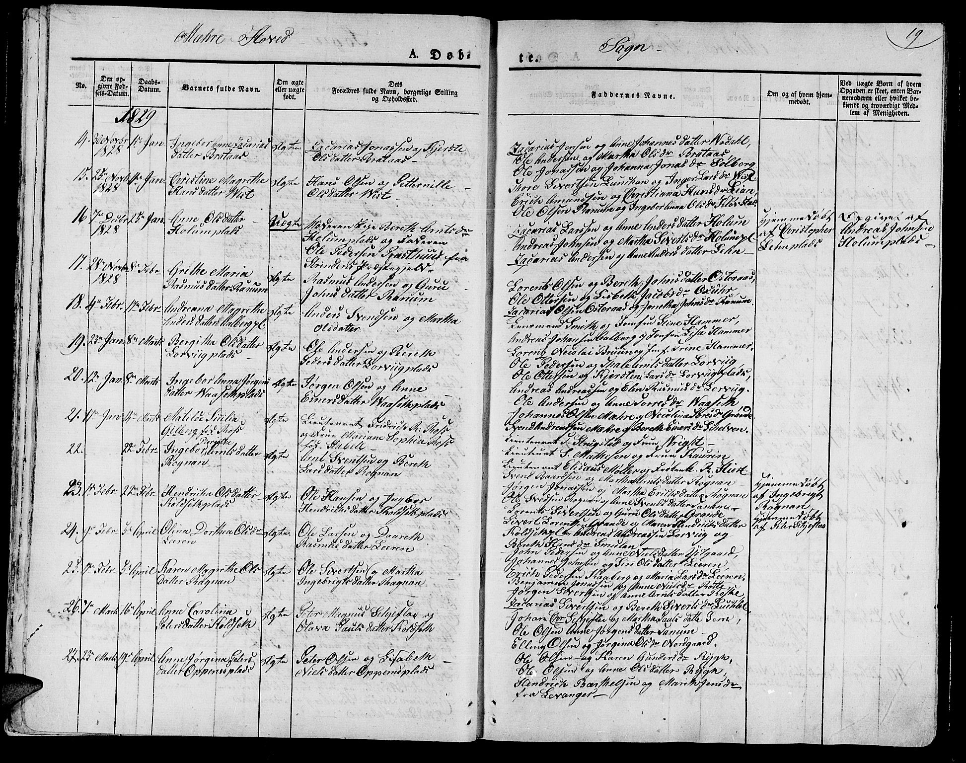 Ministerialprotokoller, klokkerbøker og fødselsregistre - Nord-Trøndelag, AV/SAT-A-1458/735/L0336: Parish register (official) no. 735A05 /1, 1825-1835, p. 19