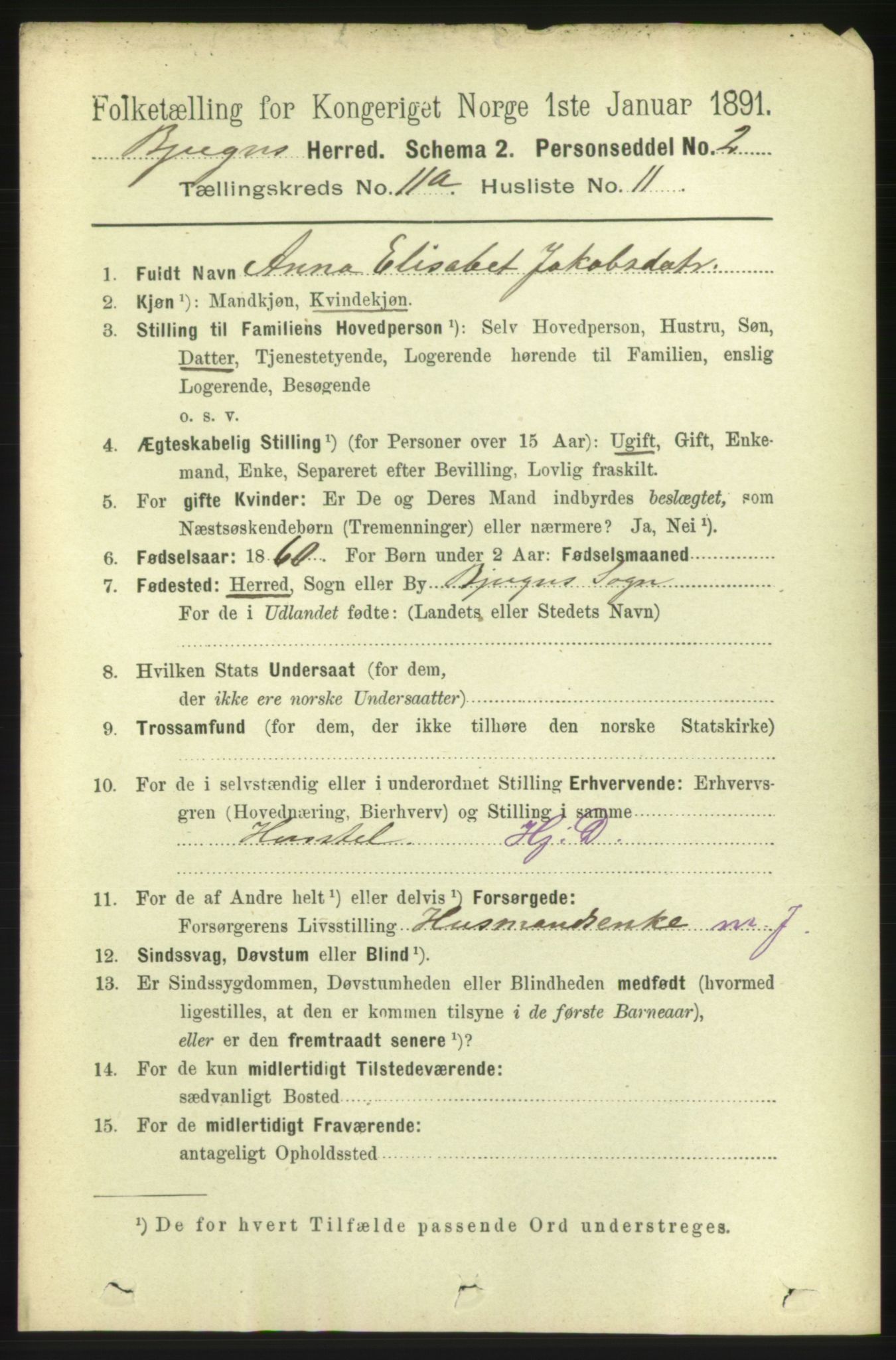 RA, 1891 census for 1627 Bjugn, 1891, p. 3122