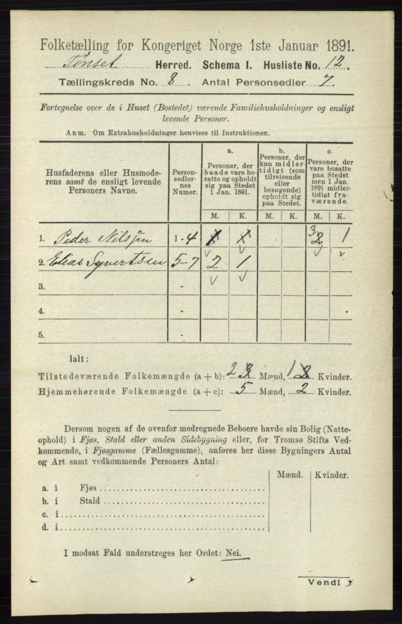 RA, 1891 census for 0437 Tynset, 1891, p. 2045