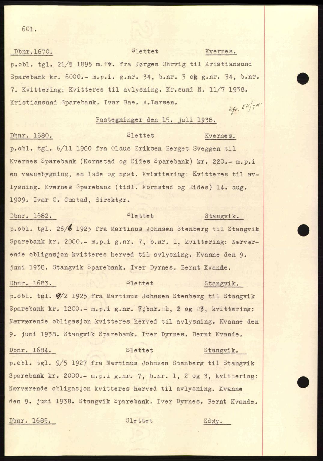 Nordmøre sorenskriveri, AV/SAT-A-4132/1/2/2Ca: Mortgage book no. C80, 1936-1939, Diary no: : 1670/1938