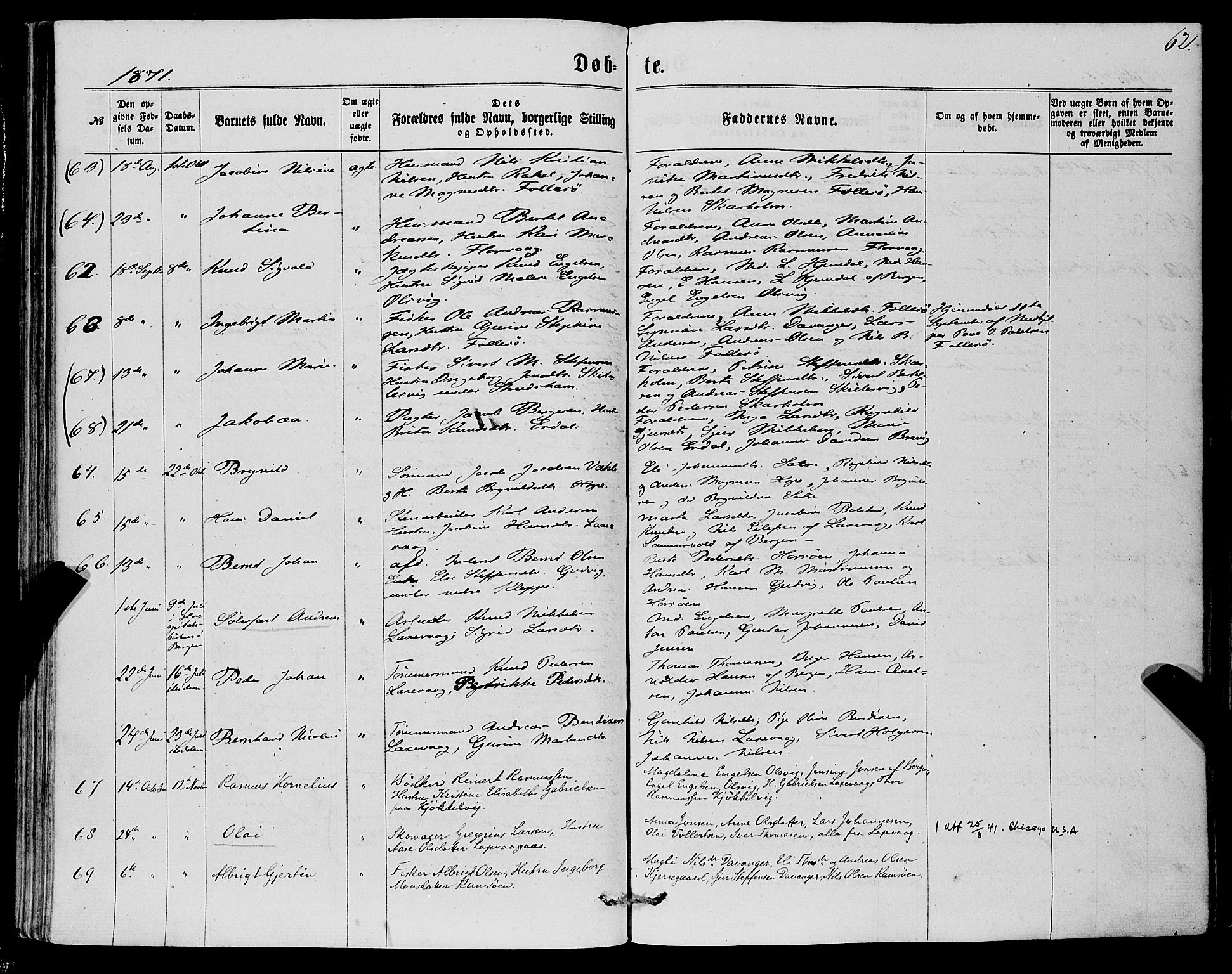 Askøy Sokneprestembete, AV/SAB-A-74101/H/Ha/Haa/Haaa/L0009: Parish register (official) no. A 9, 1863-1877, p. 62