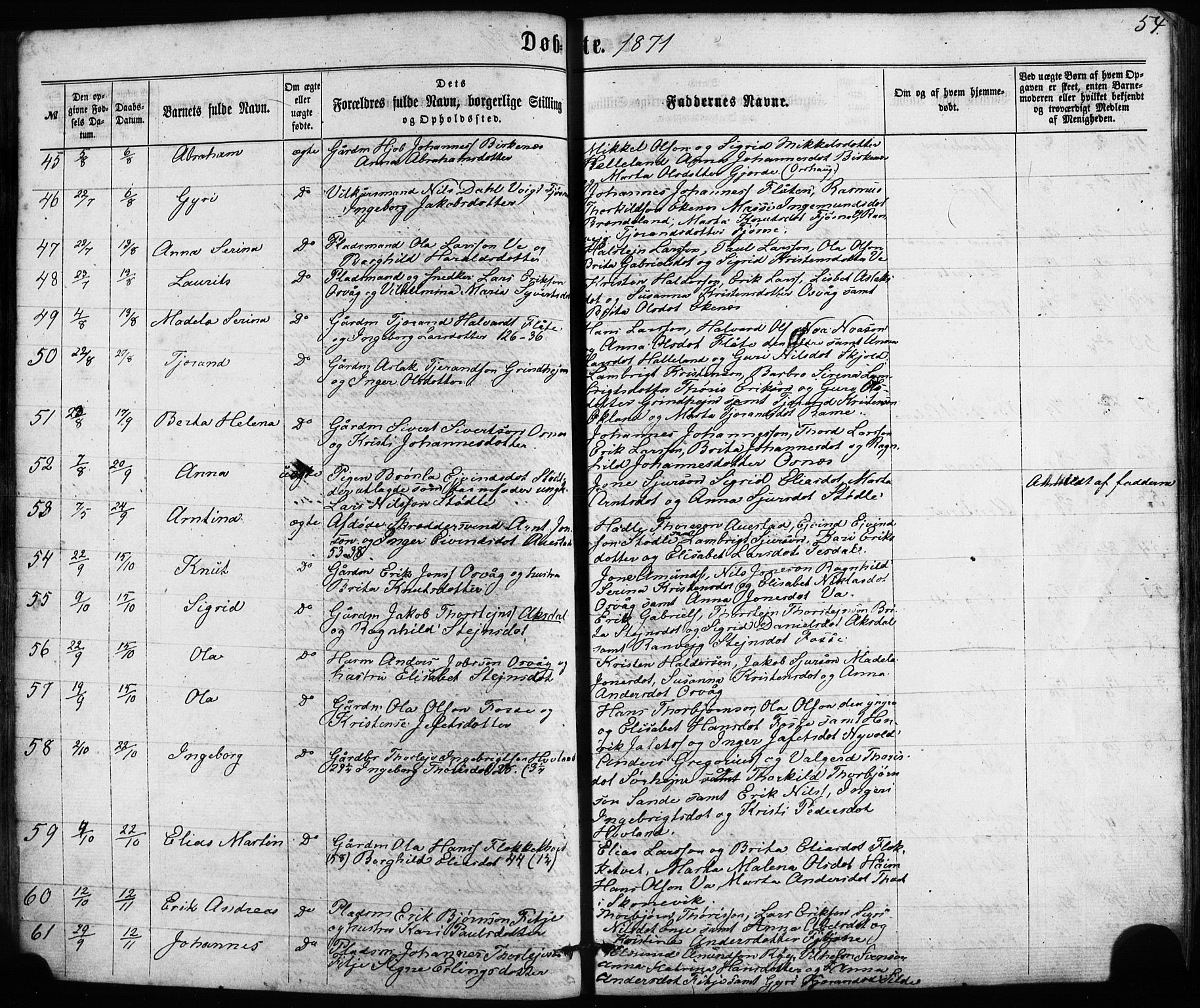 Etne sokneprestembete, SAB/A-75001/H/Haa: Parish register (official) no. A 9, 1862-1878, p. 54