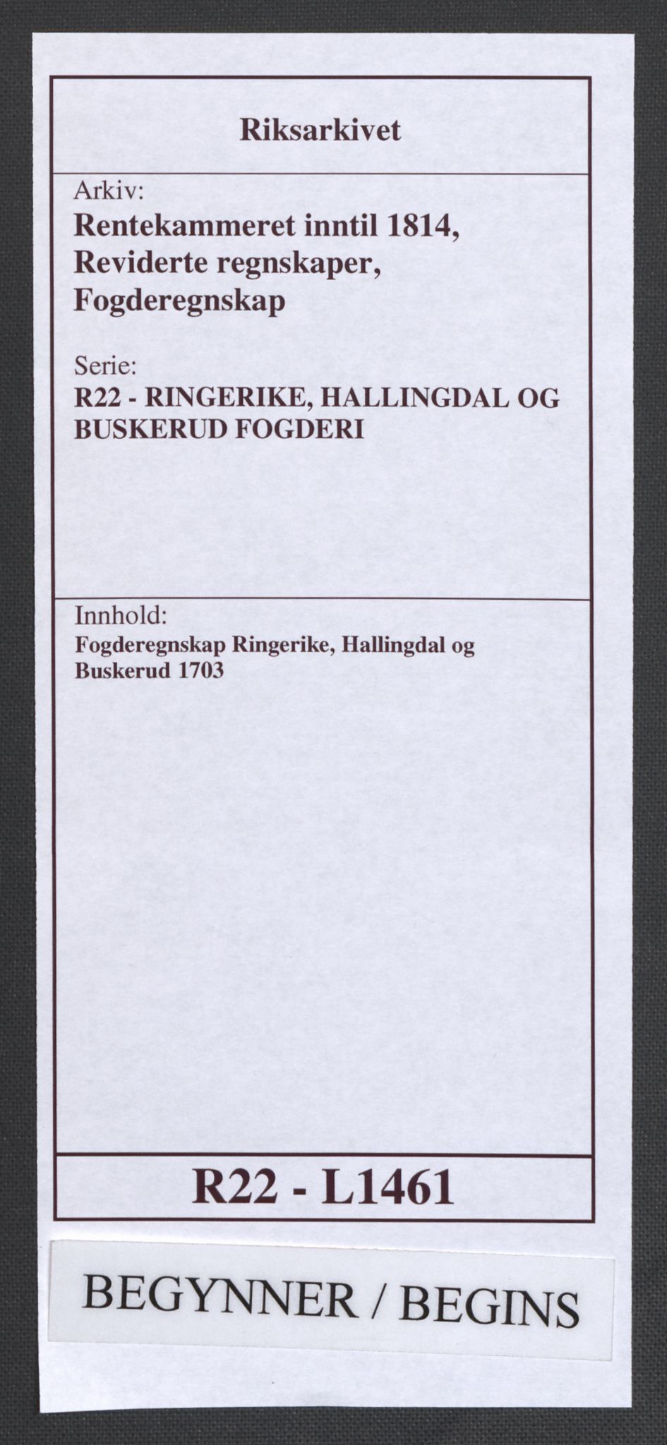 Rentekammeret inntil 1814, Reviderte regnskaper, Fogderegnskap, AV/RA-EA-4092/R22/L1461: Fogderegnskap Ringerike, Hallingdal og Buskerud, 1703, p. 1