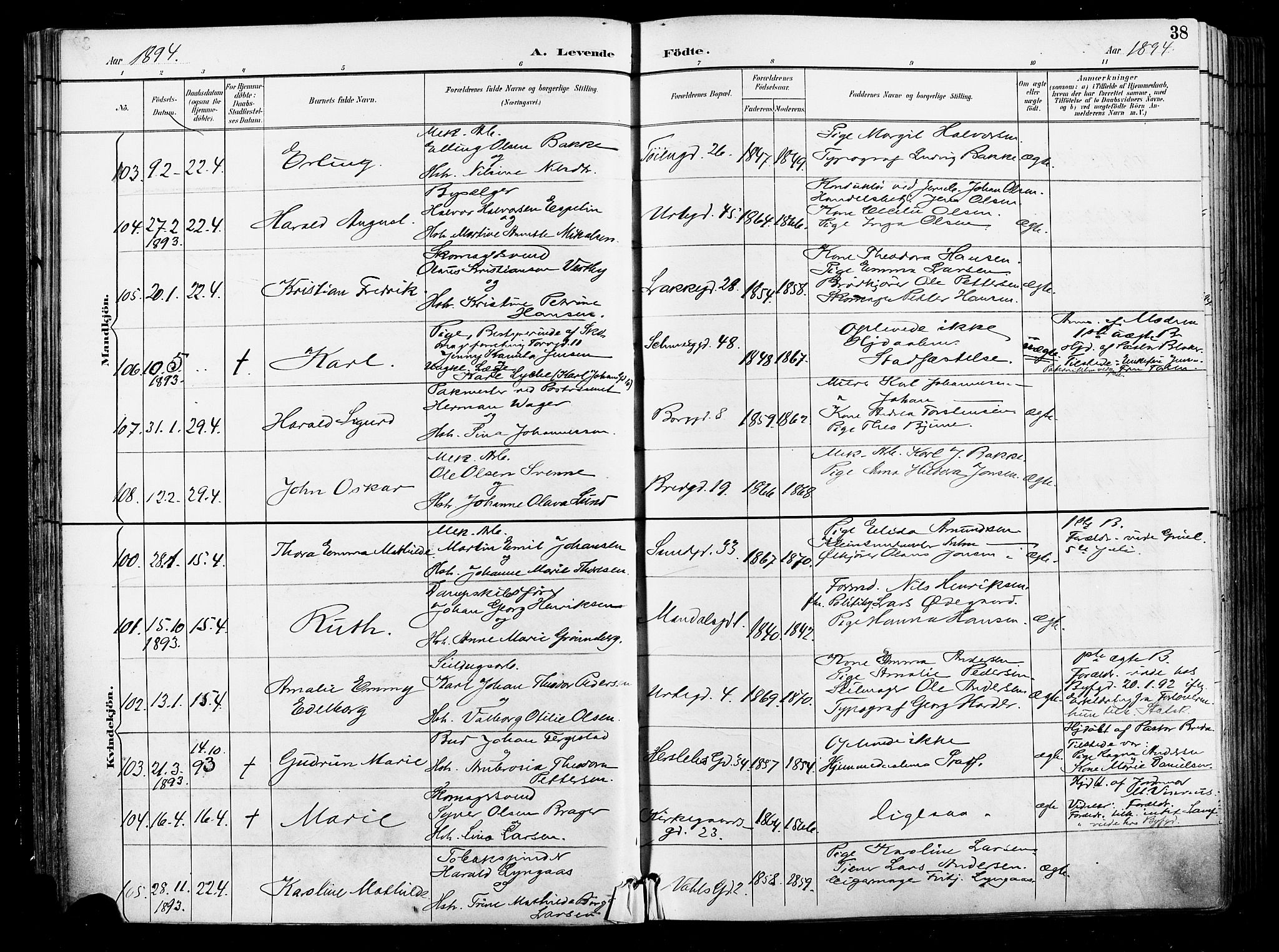Grønland prestekontor Kirkebøker, SAO/A-10848/F/Fa/L0012: Parish register (official) no. 12, 1893-1900, p. 38