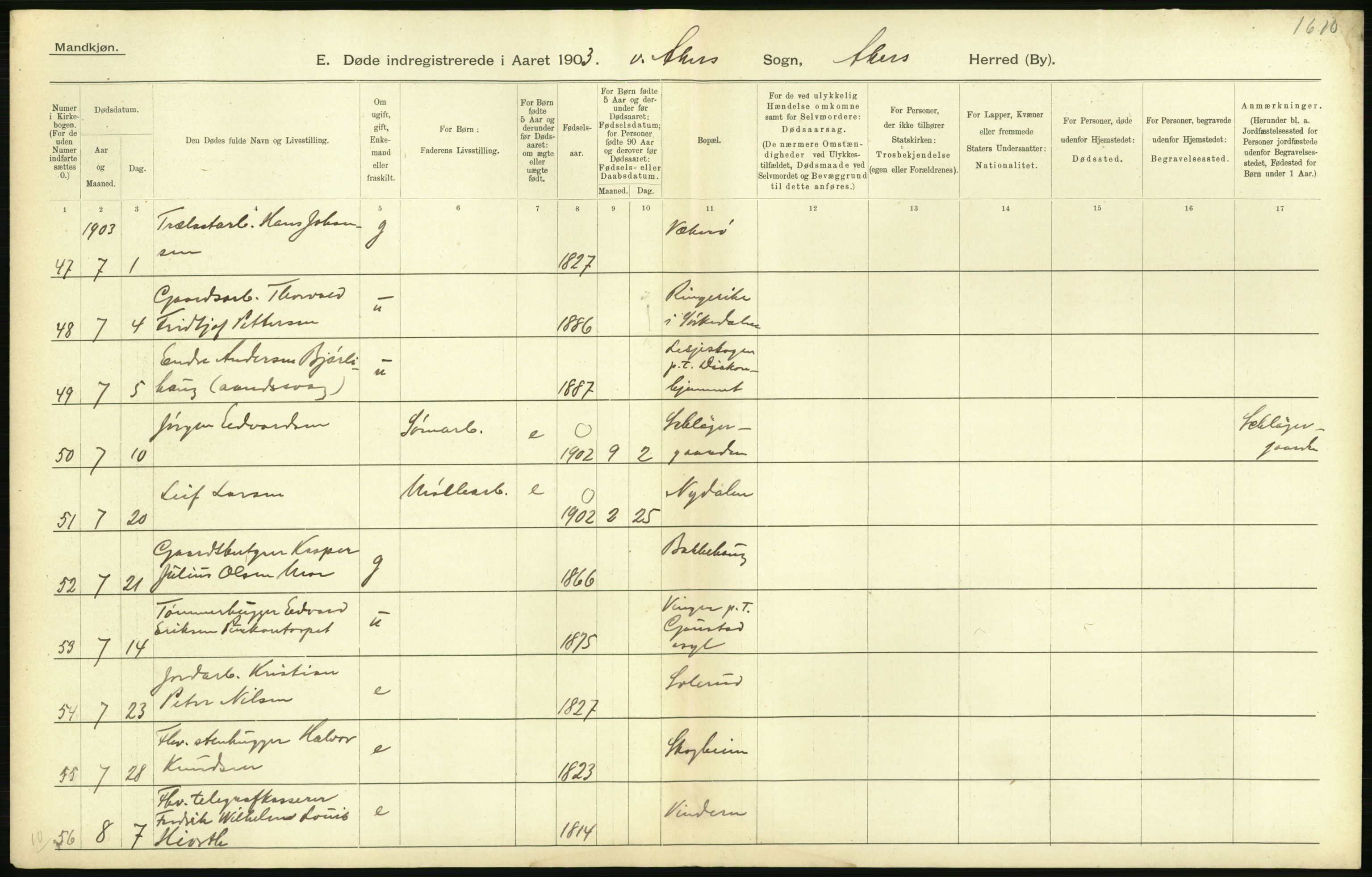 Statistisk sentralbyrå, Sosiodemografiske emner, Befolkning, AV/RA-S-2228/D/Df/Dfa/Dfaa/L0002: Akershus amt: Fødte, gifte, døde, 1903, p. 546