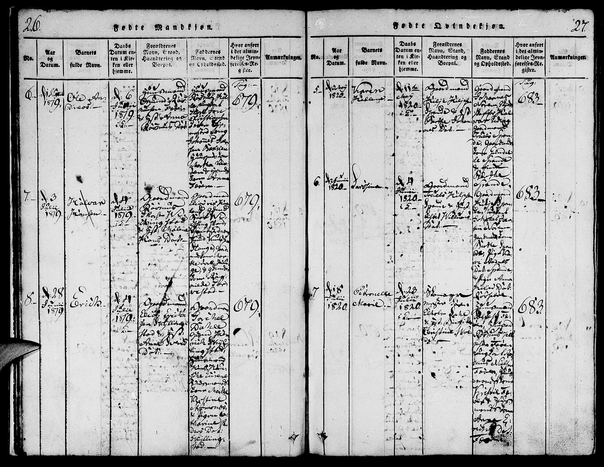 Torvastad sokneprestkontor, AV/SAST-A -101857/H/Ha/Haa/L0004: Parish register (official) no. A 3 /1, 1817-1836, p. 26-27