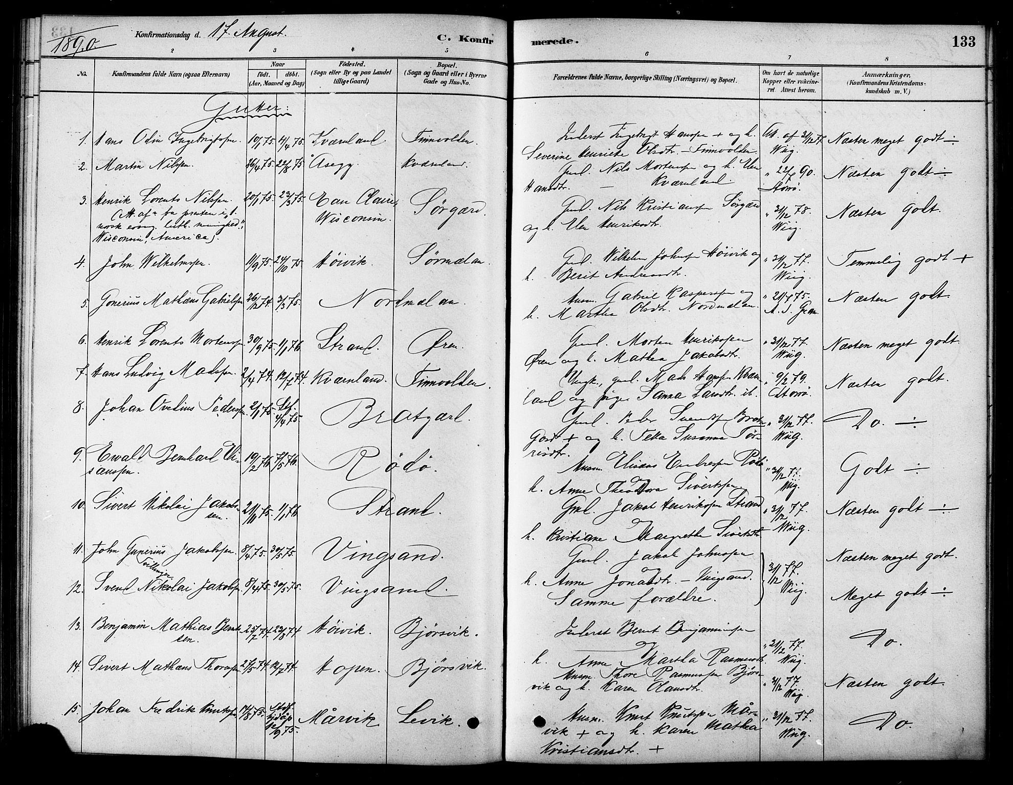 Ministerialprotokoller, klokkerbøker og fødselsregistre - Sør-Trøndelag, SAT/A-1456/658/L0722: Parish register (official) no. 658A01, 1879-1896, p. 133