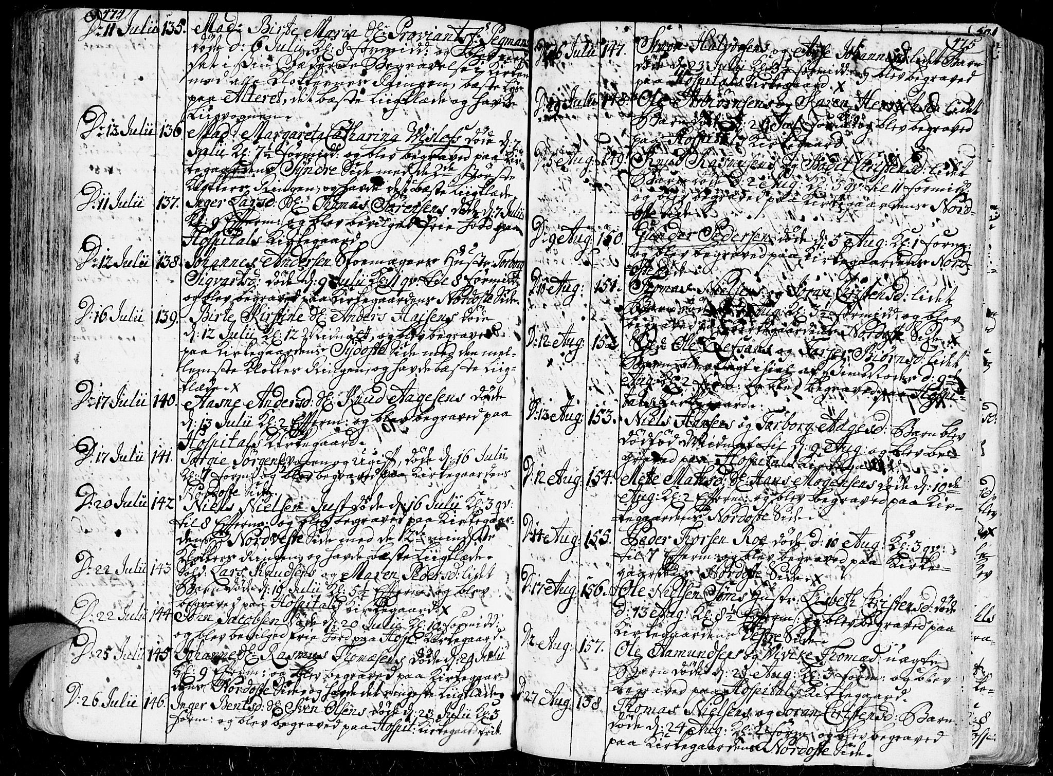 Kristiansand domprosti, AV/SAK-1112-0006/F/Fa/L0001: Parish register (official) no. A 1, 1734-1793, p. 474-475