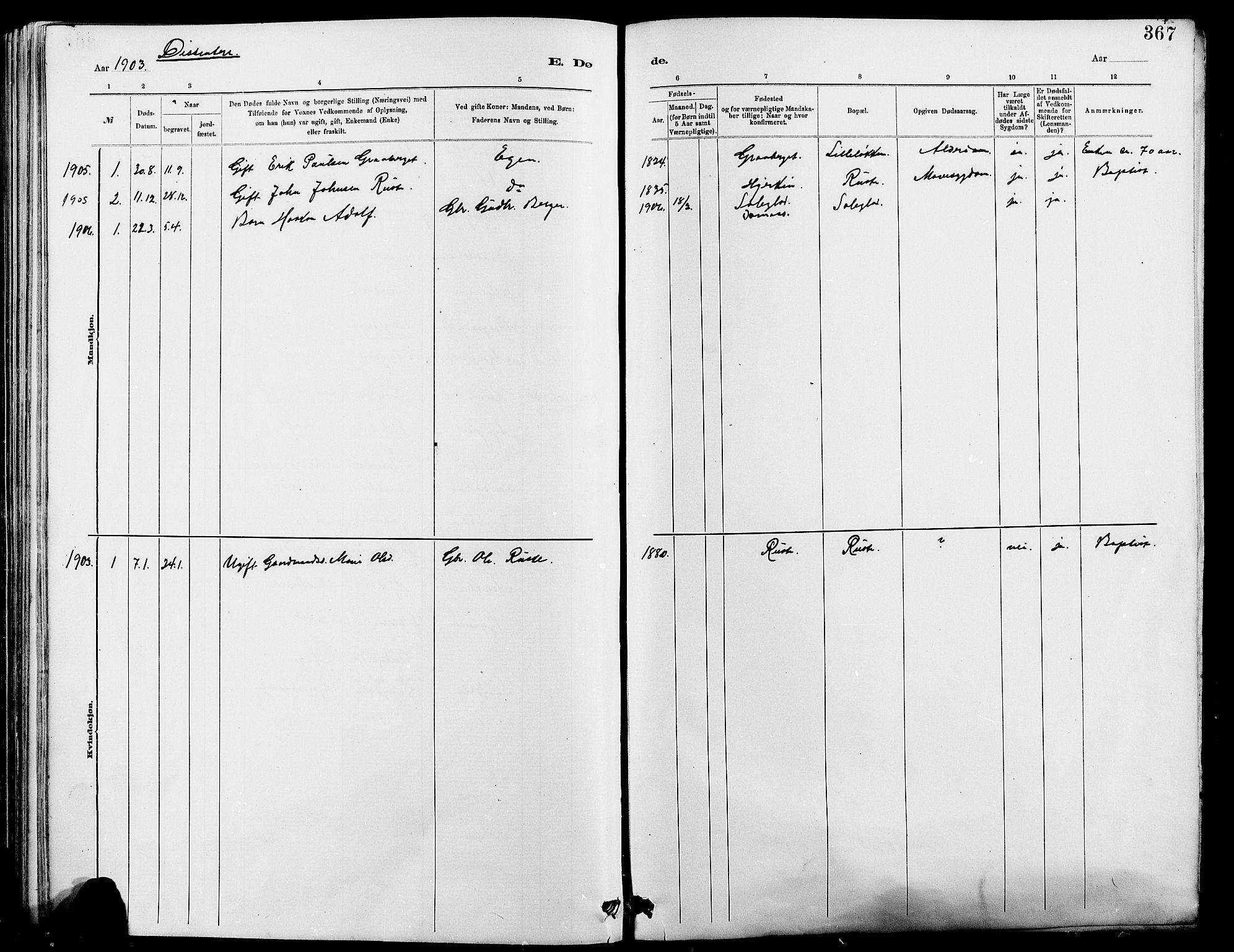 Dovre prestekontor, SAH/PREST-066/H/Ha/Hab/L0002: Parish register (copy) no. 2, 1881-1907, p. 367