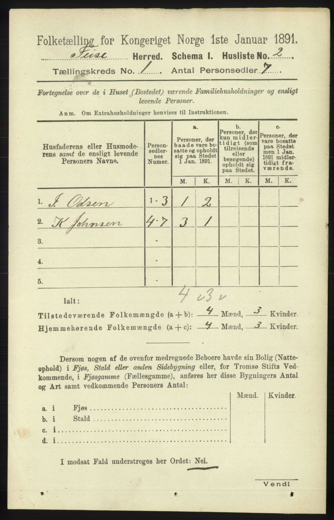 RA, 1891 census for 1241 Fusa, 1891, p. 43