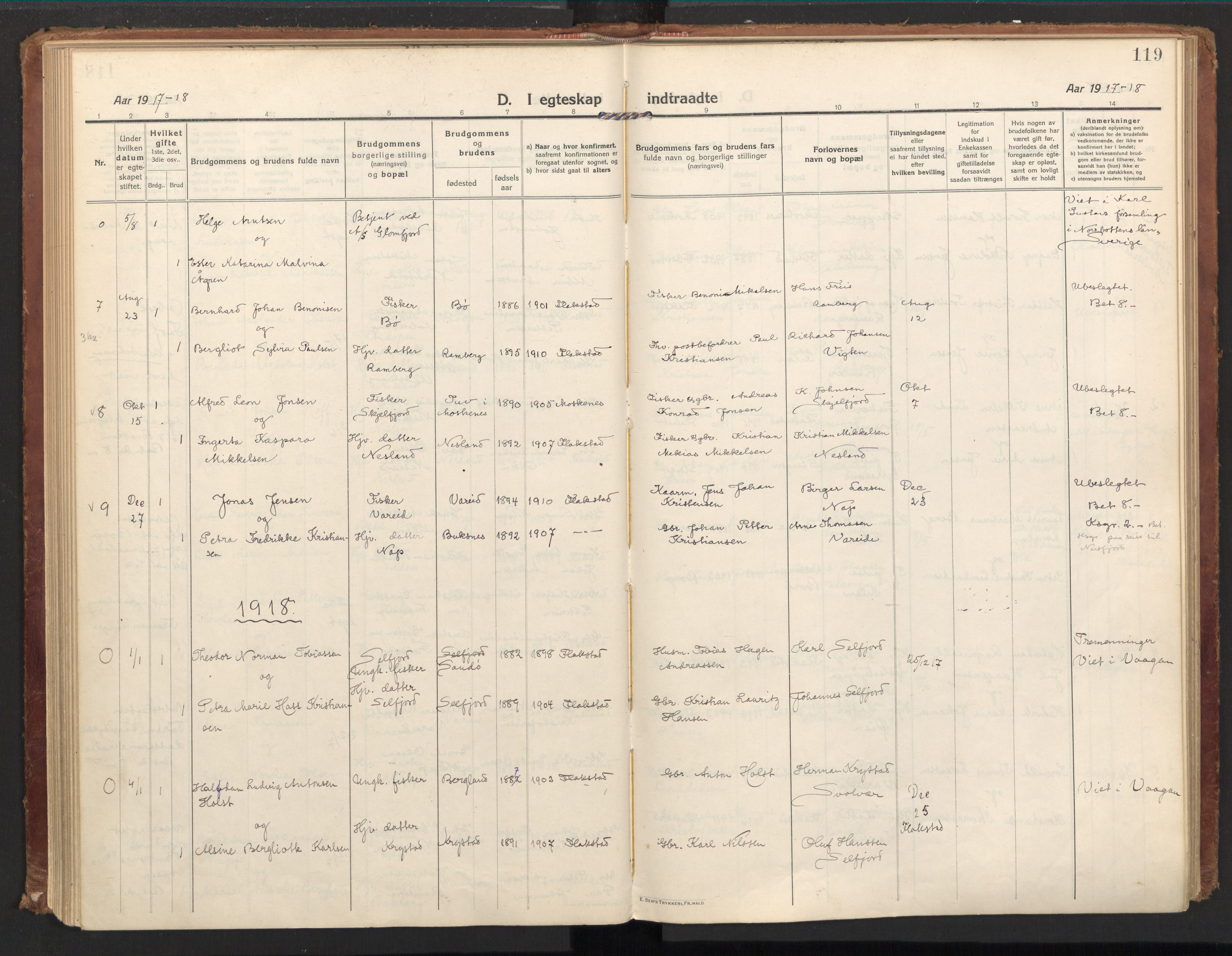 Ministerialprotokoller, klokkerbøker og fødselsregistre - Nordland, SAT/A-1459/885/L1210: Parish register (official) no. 885A10, 1916-1926, p. 119